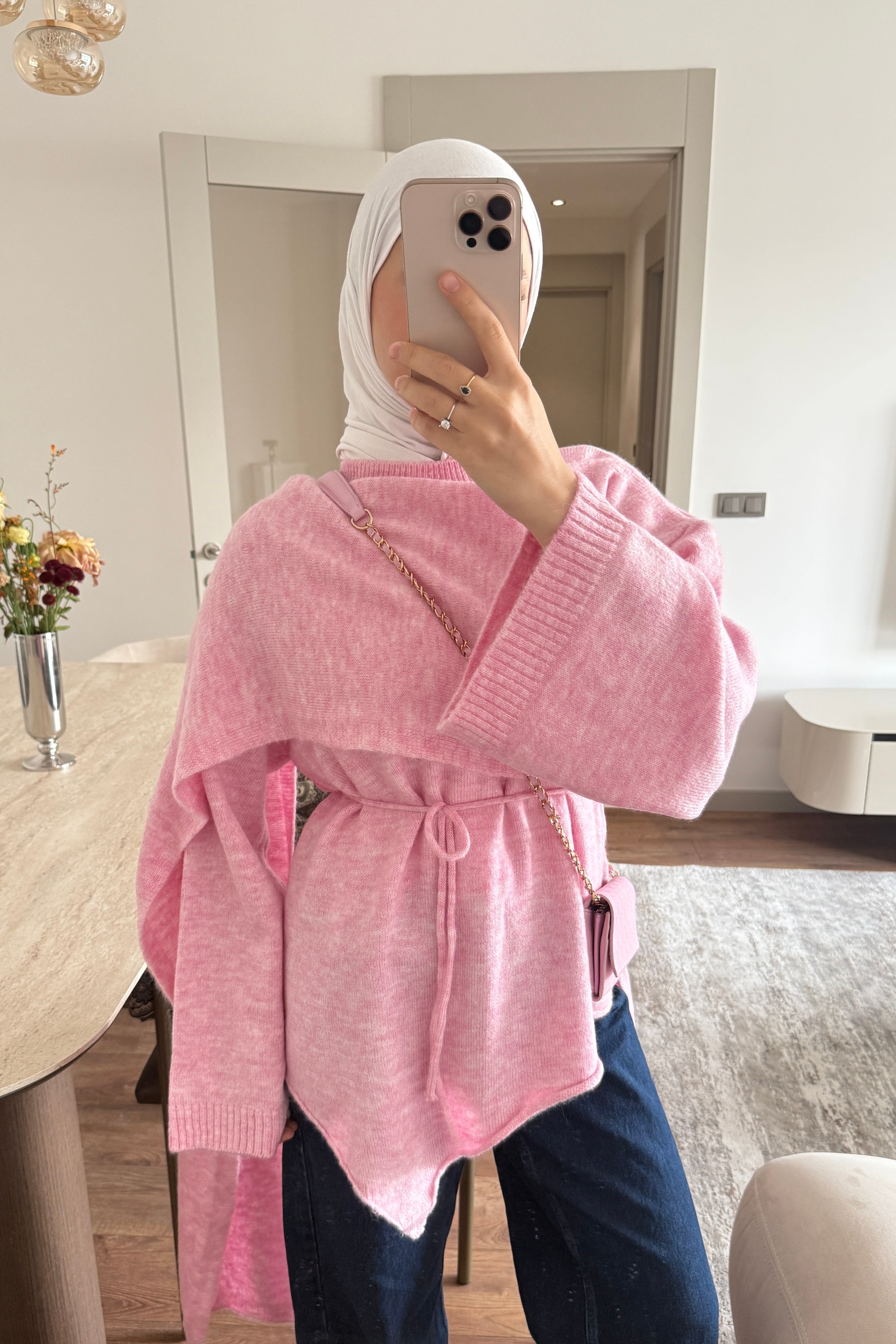 ATKI DETAYLI ÖRME KAZAK - PEMBE