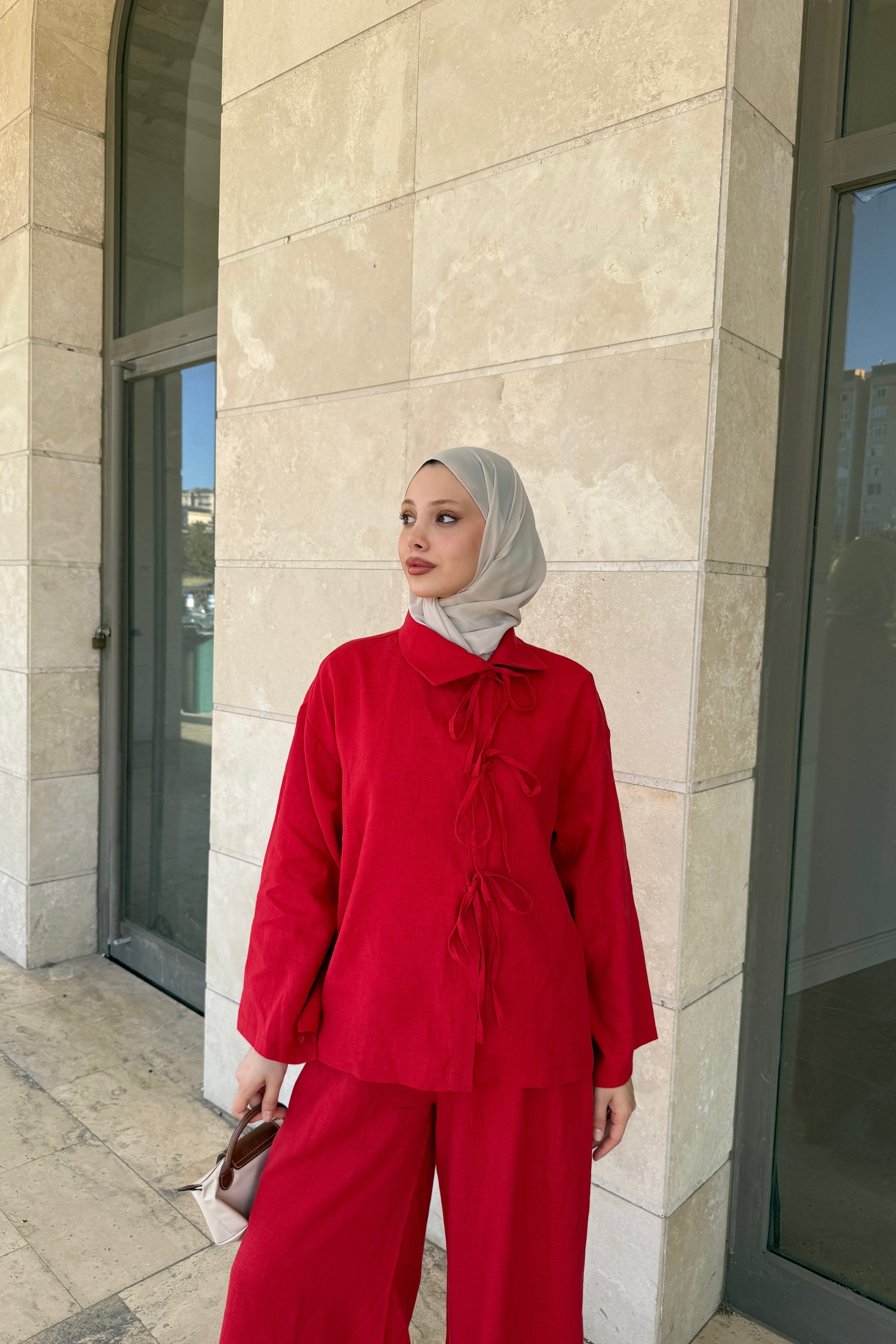 BAĞLAMALI KETEN TAKIM - KIRMIZI
