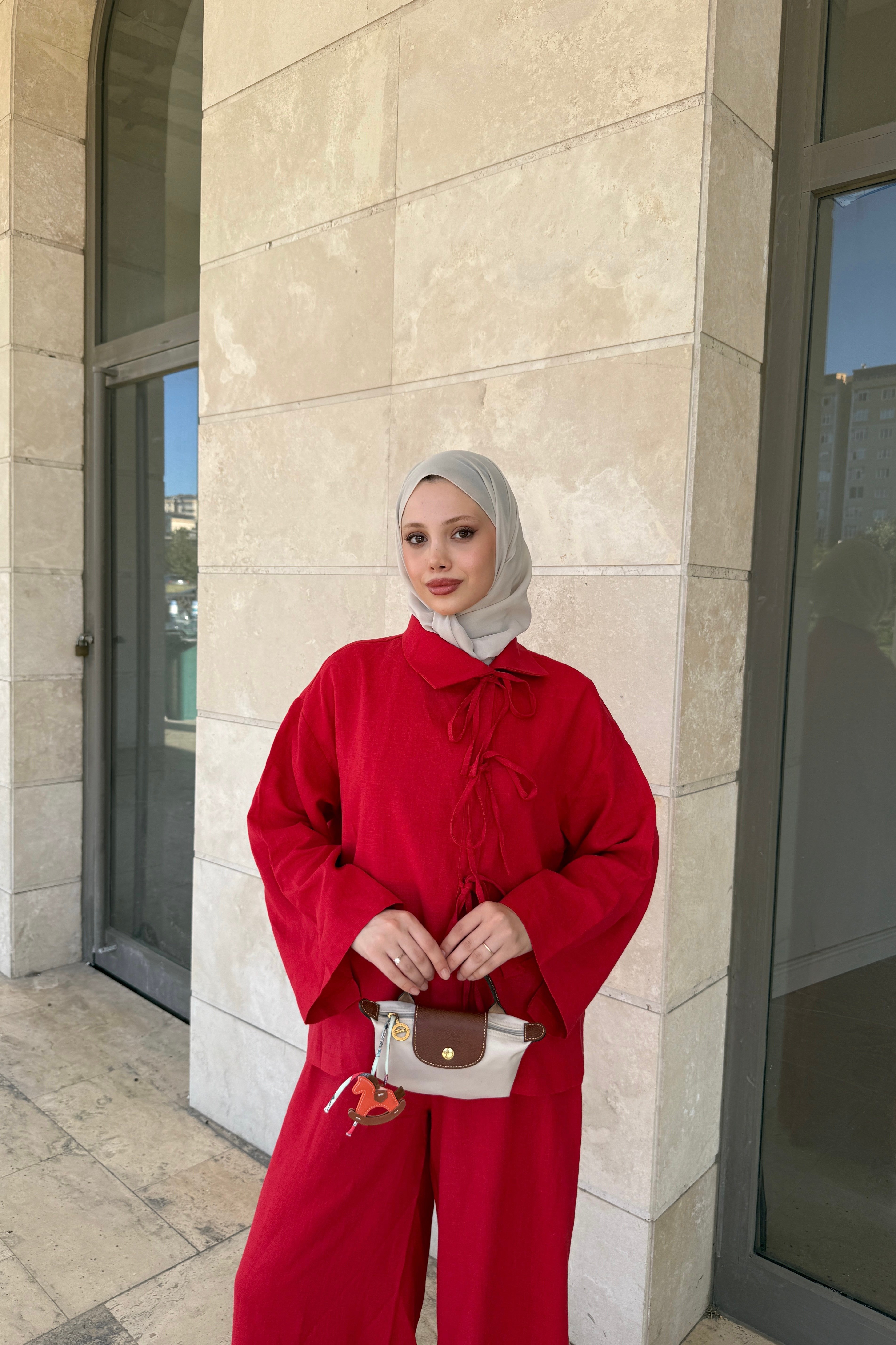 BAĞLAMALI KETEN TAKIM - KIRMIZI