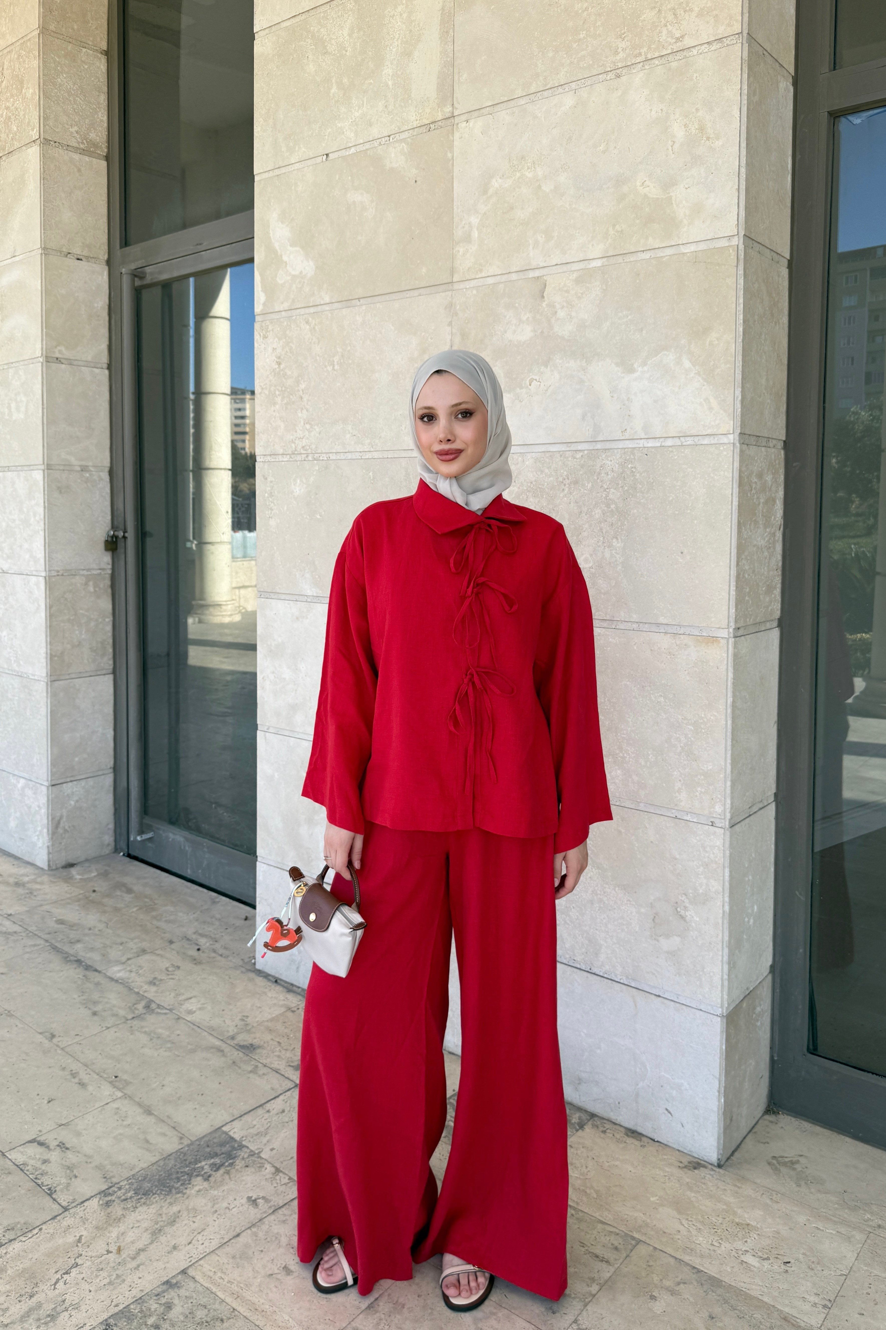 BAĞLAMALI KETEN TAKIM - KIRMIZI