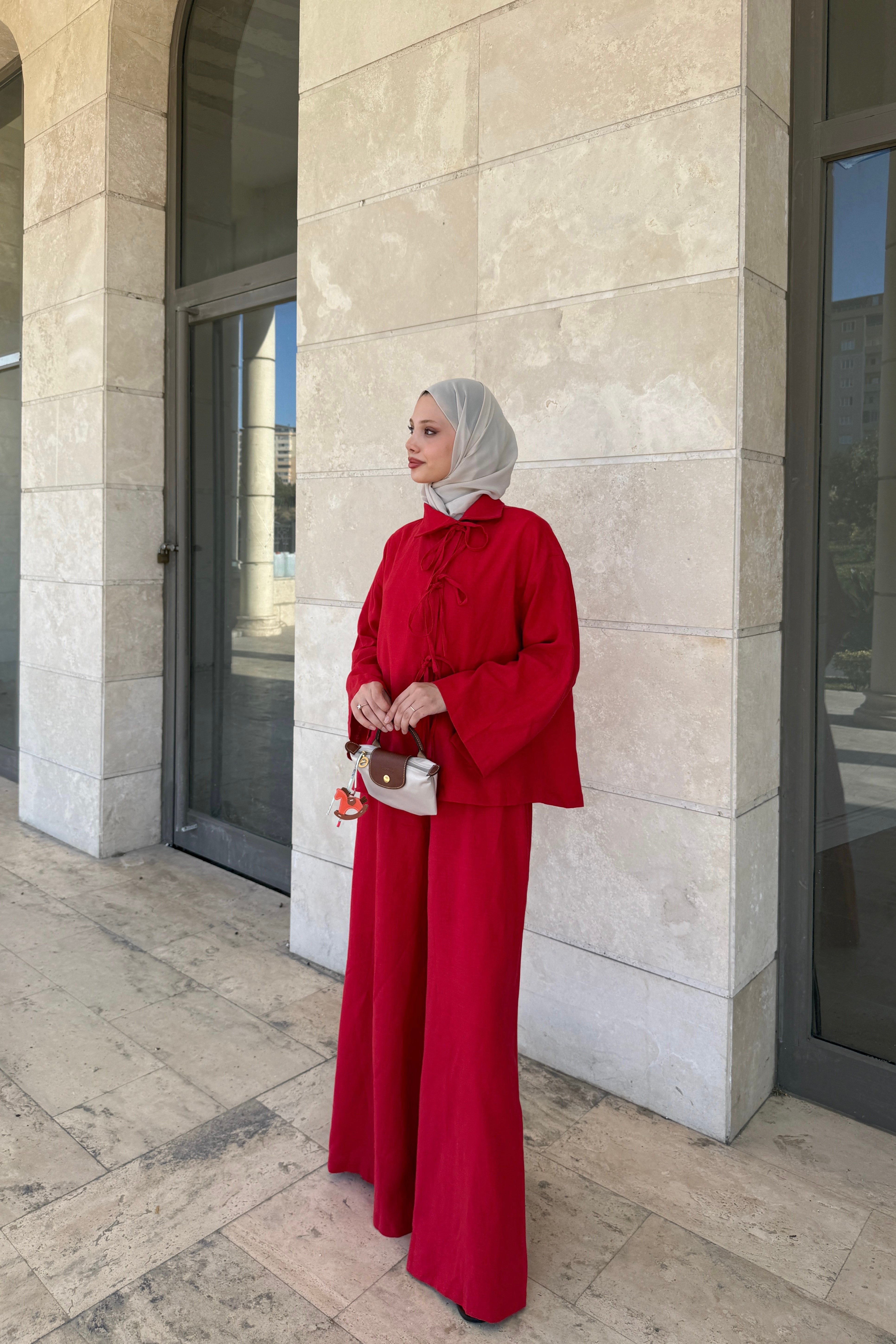 BAĞLAMALI KETEN TAKIM - KIRMIZI