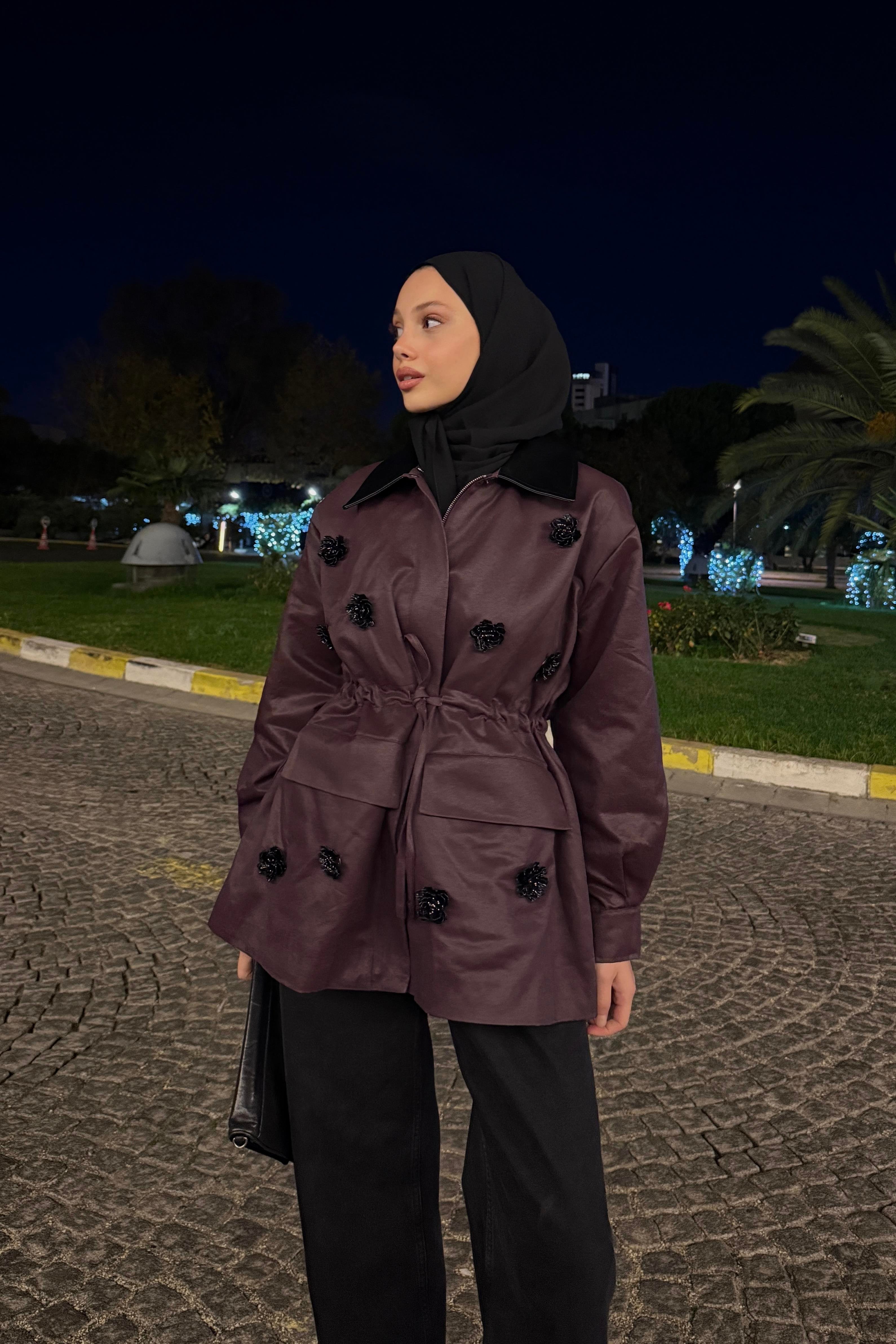 ÇİÇEK DETAYLI BORDO KAP