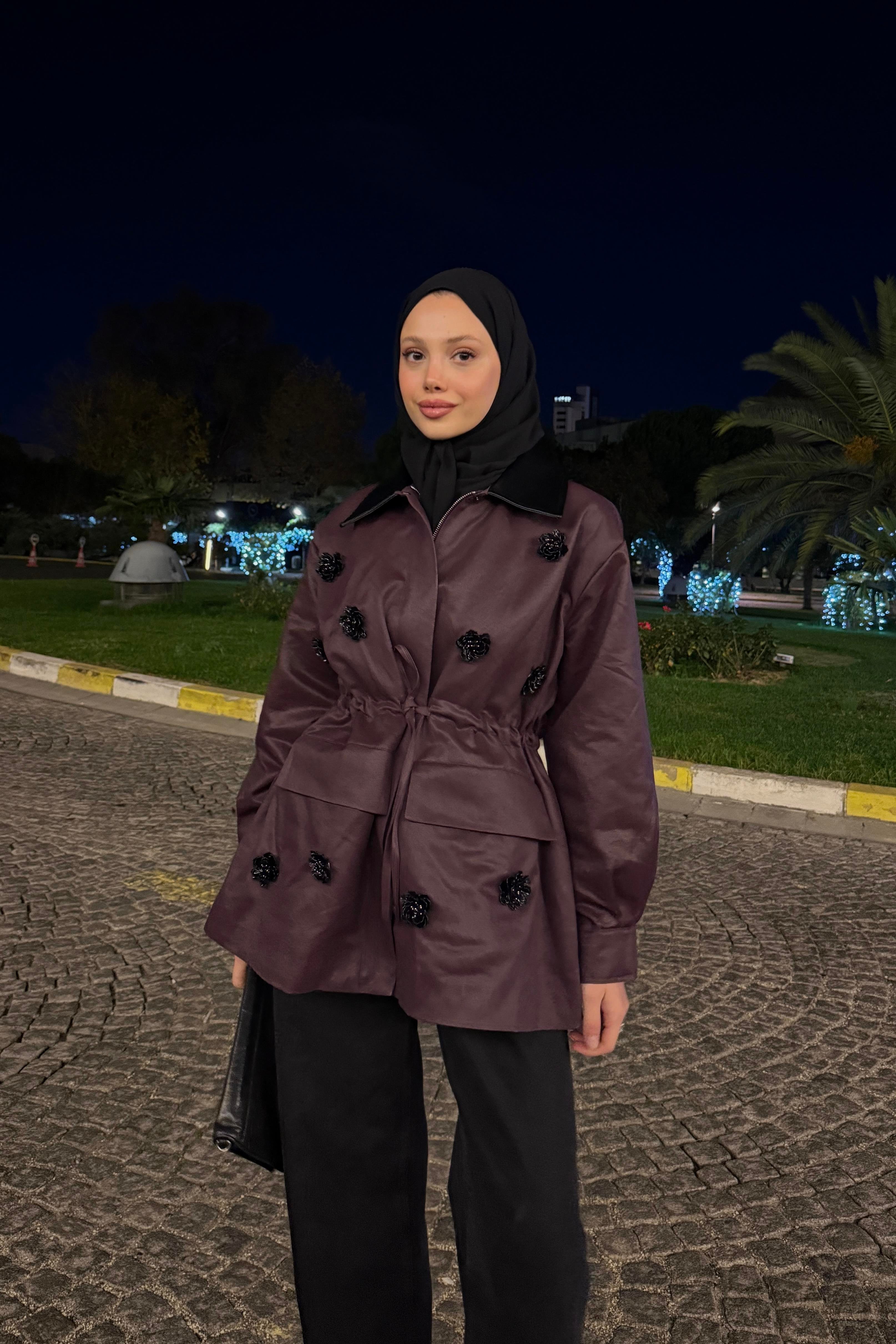 ÇİÇEK DETAYLI BORDO KAP