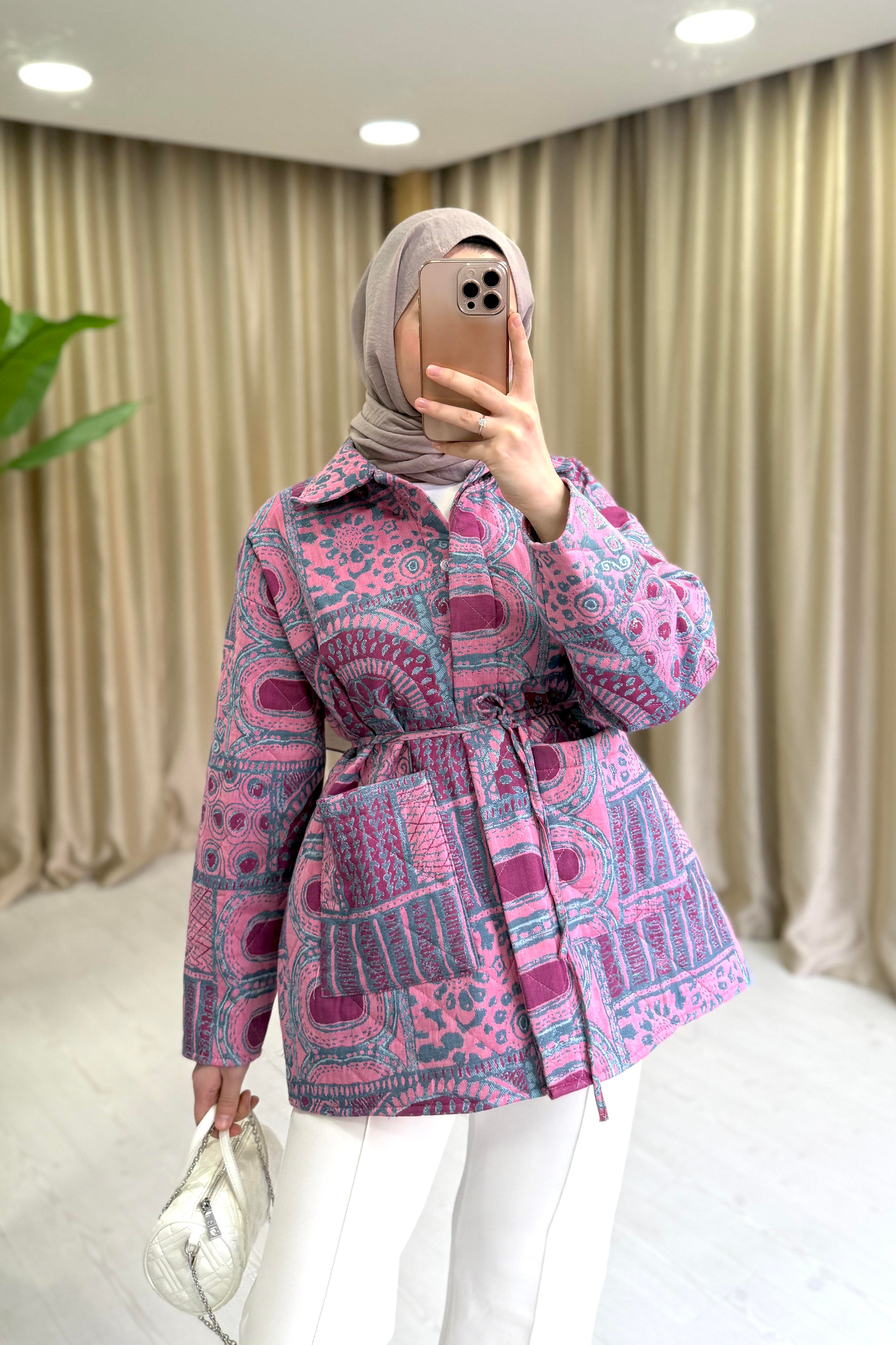DESENLİ KAPİTONE CEKET - PEMBE