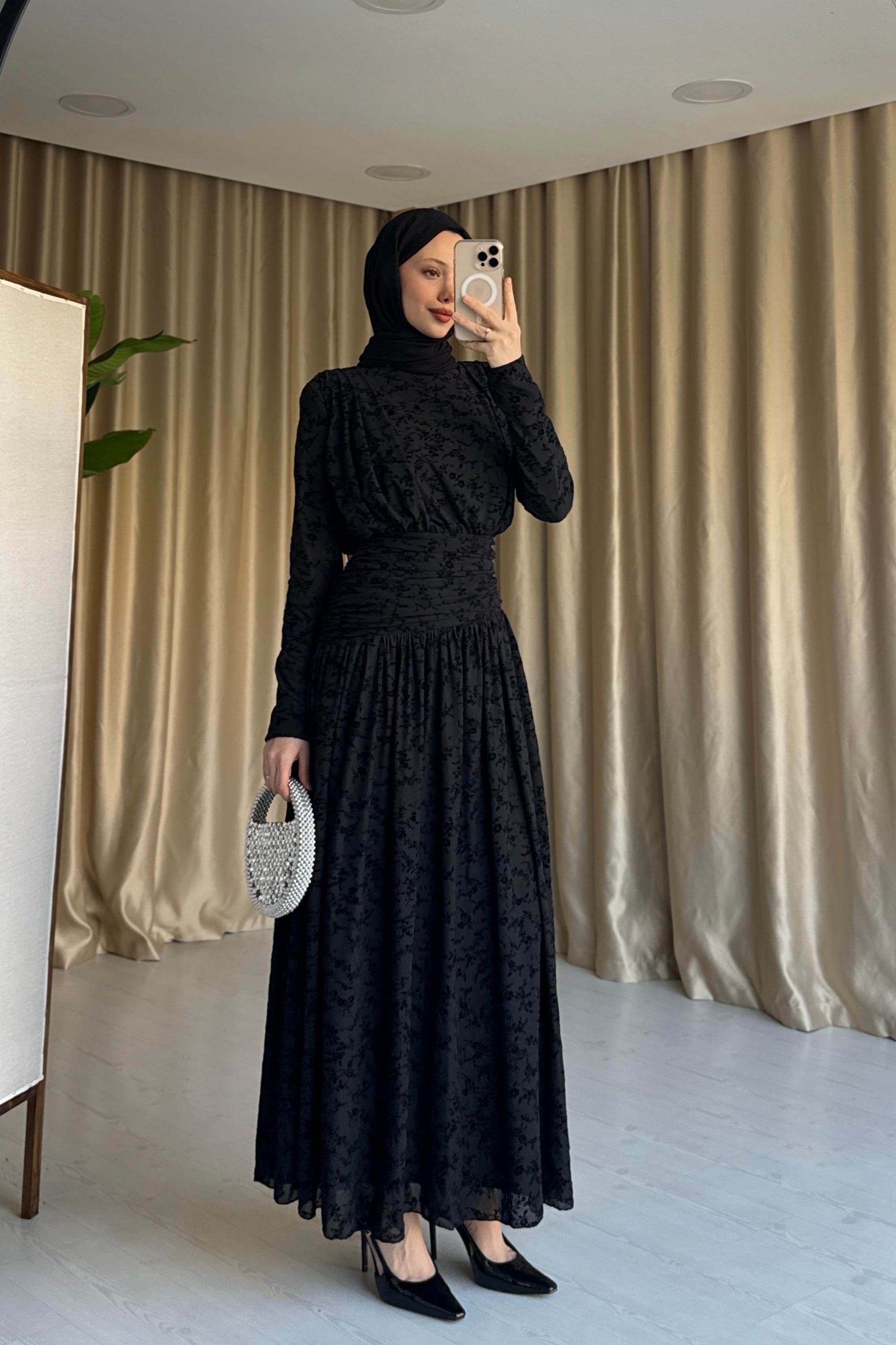 FERY BEL DETAYLI ELBİSE - SİYAH