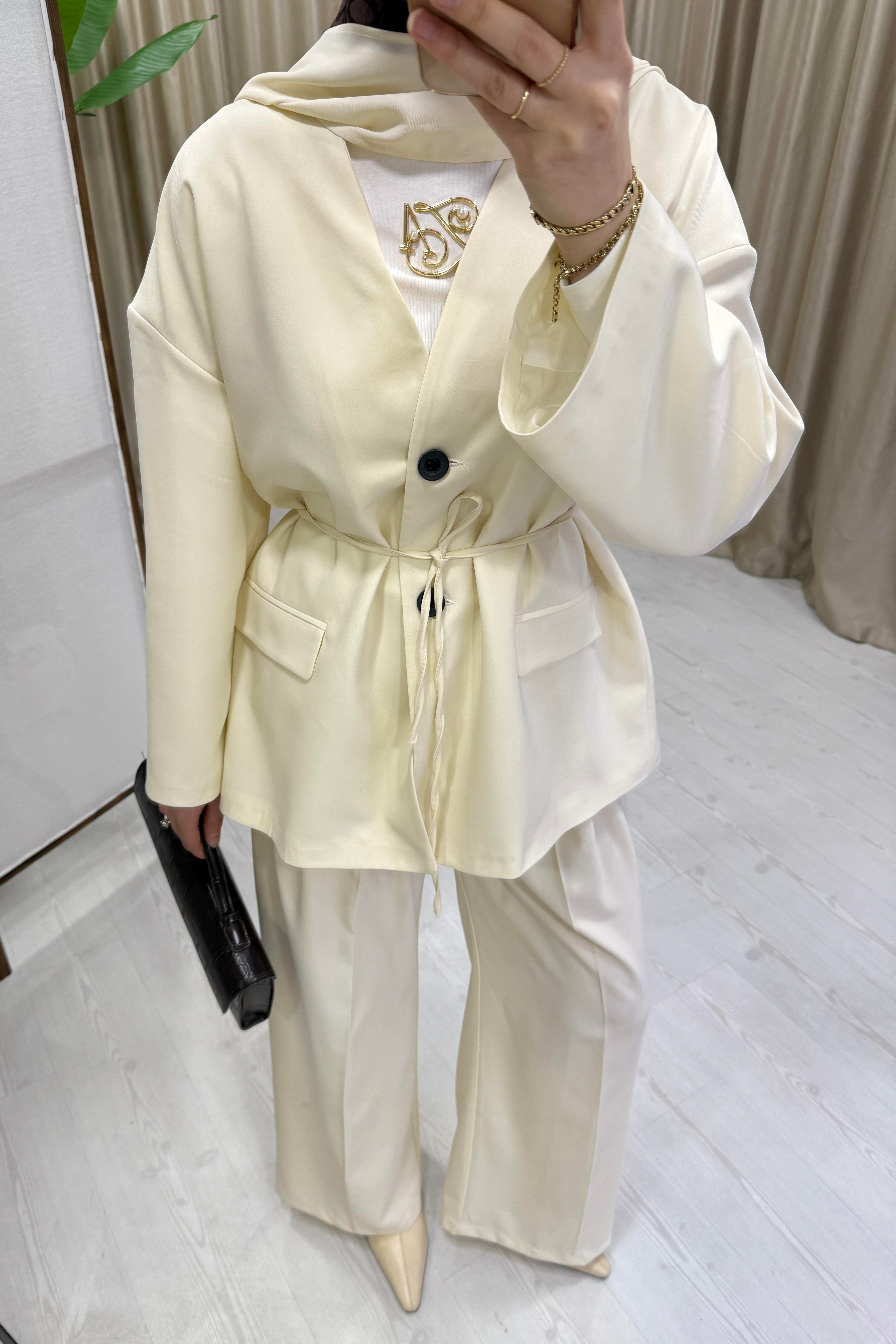 FULAR DETAYLI BLAZER TAKIM - SOFT EKRU