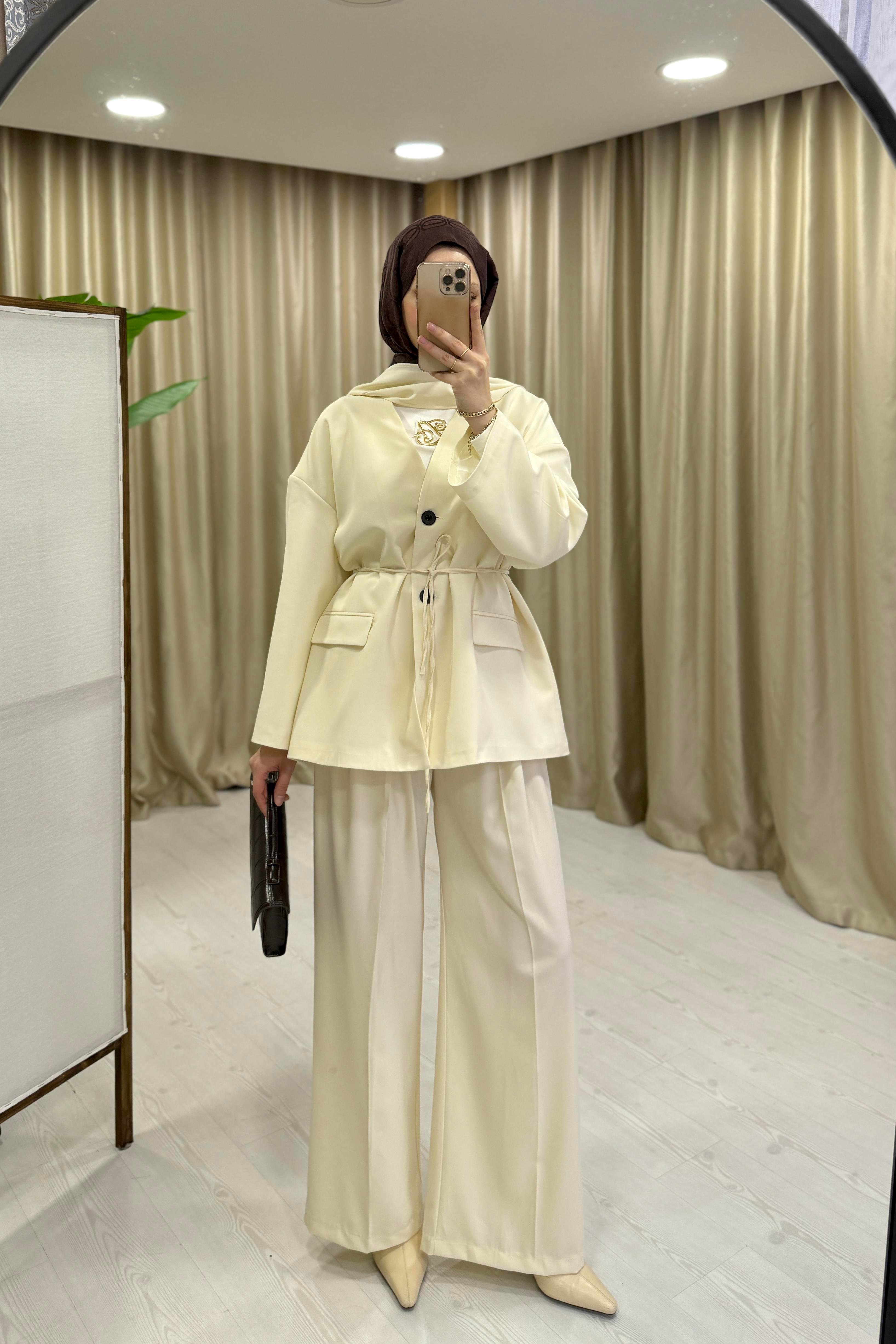 FULAR DETAYLI BLAZER TAKIM - SOFT EKRU