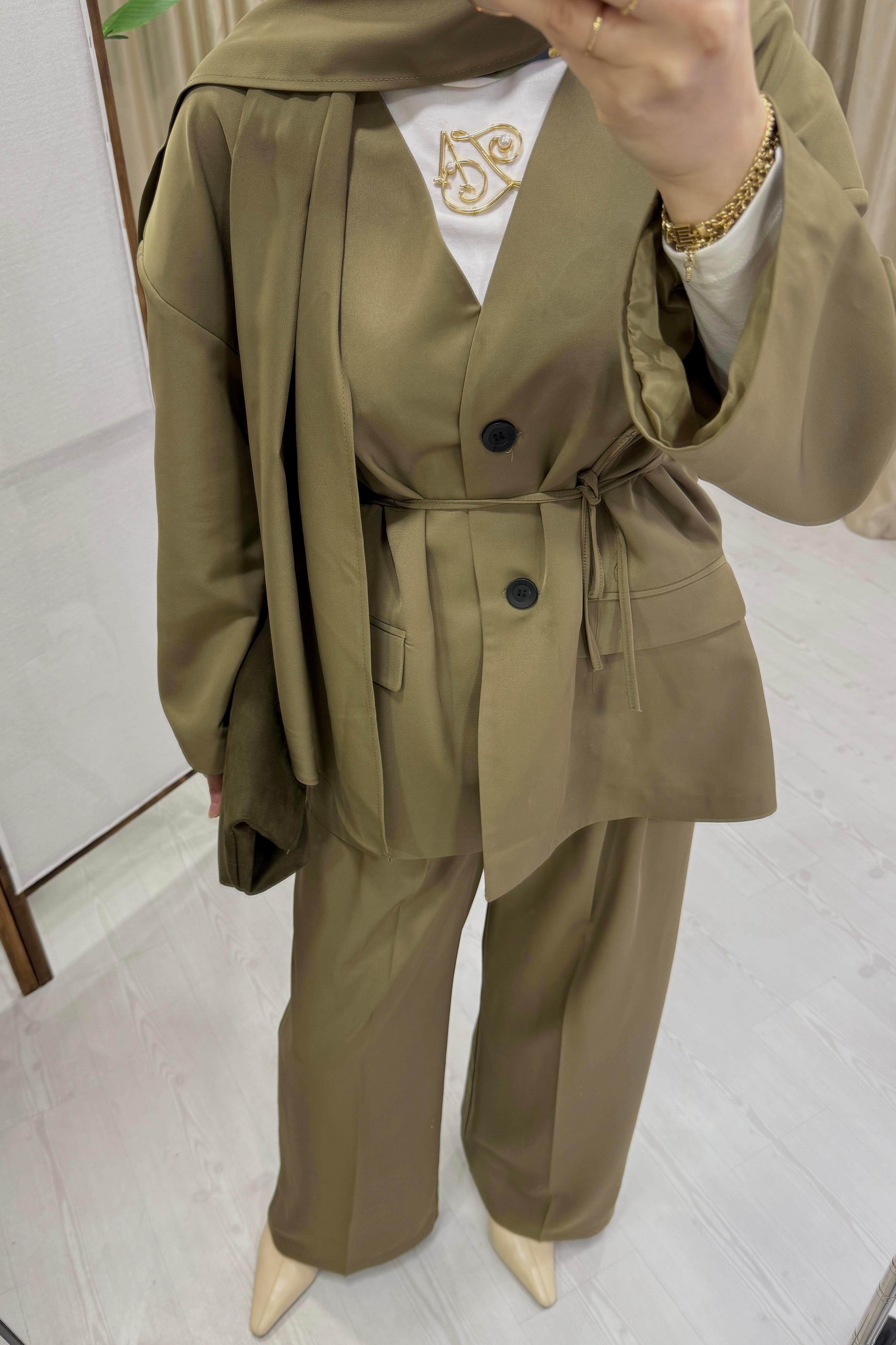 FULAR DETAYLI BLAZER TAKIM - SOFT YEŞİL