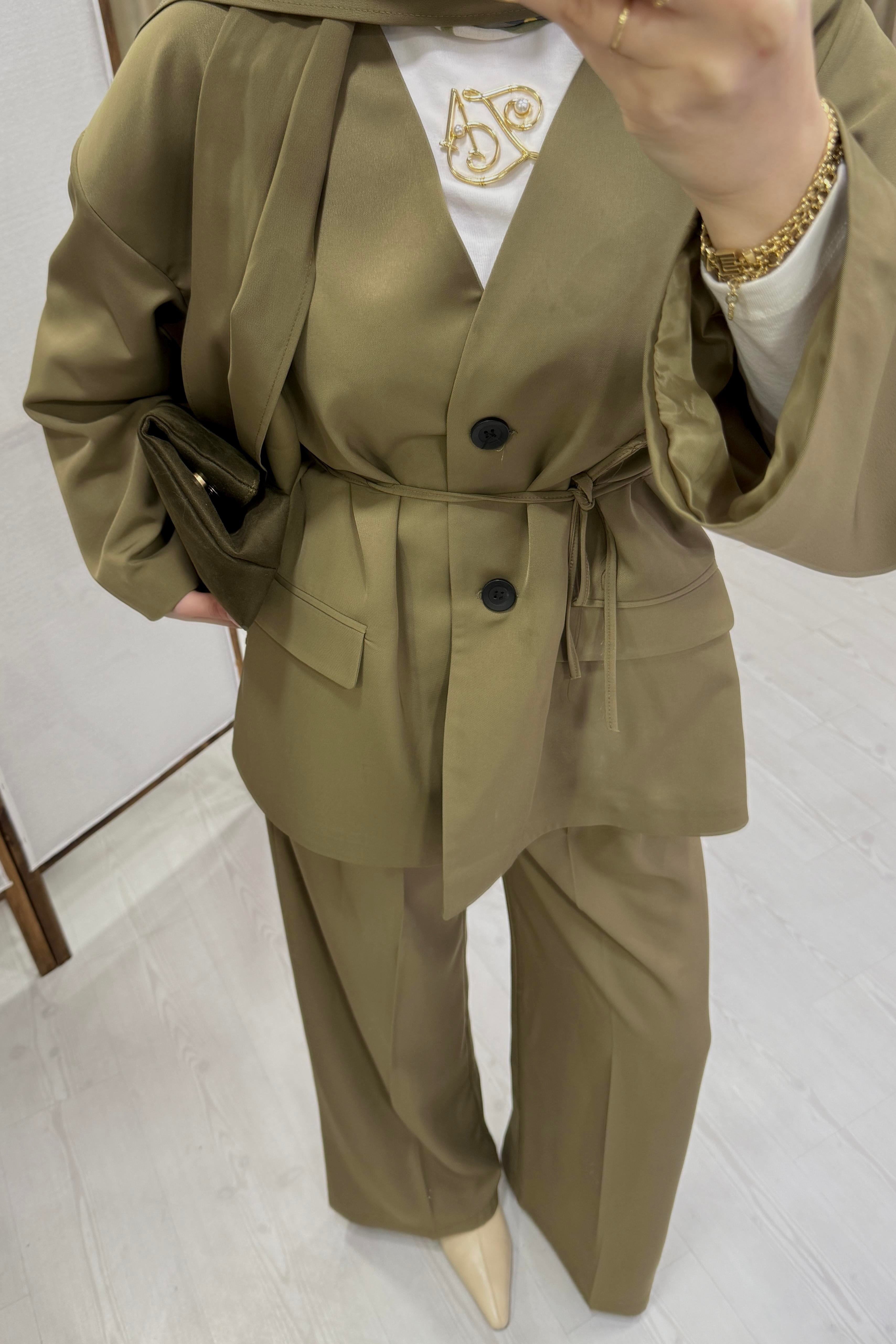 FULAR DETAYLI BLAZER TAKIM - SOFT YEŞİL