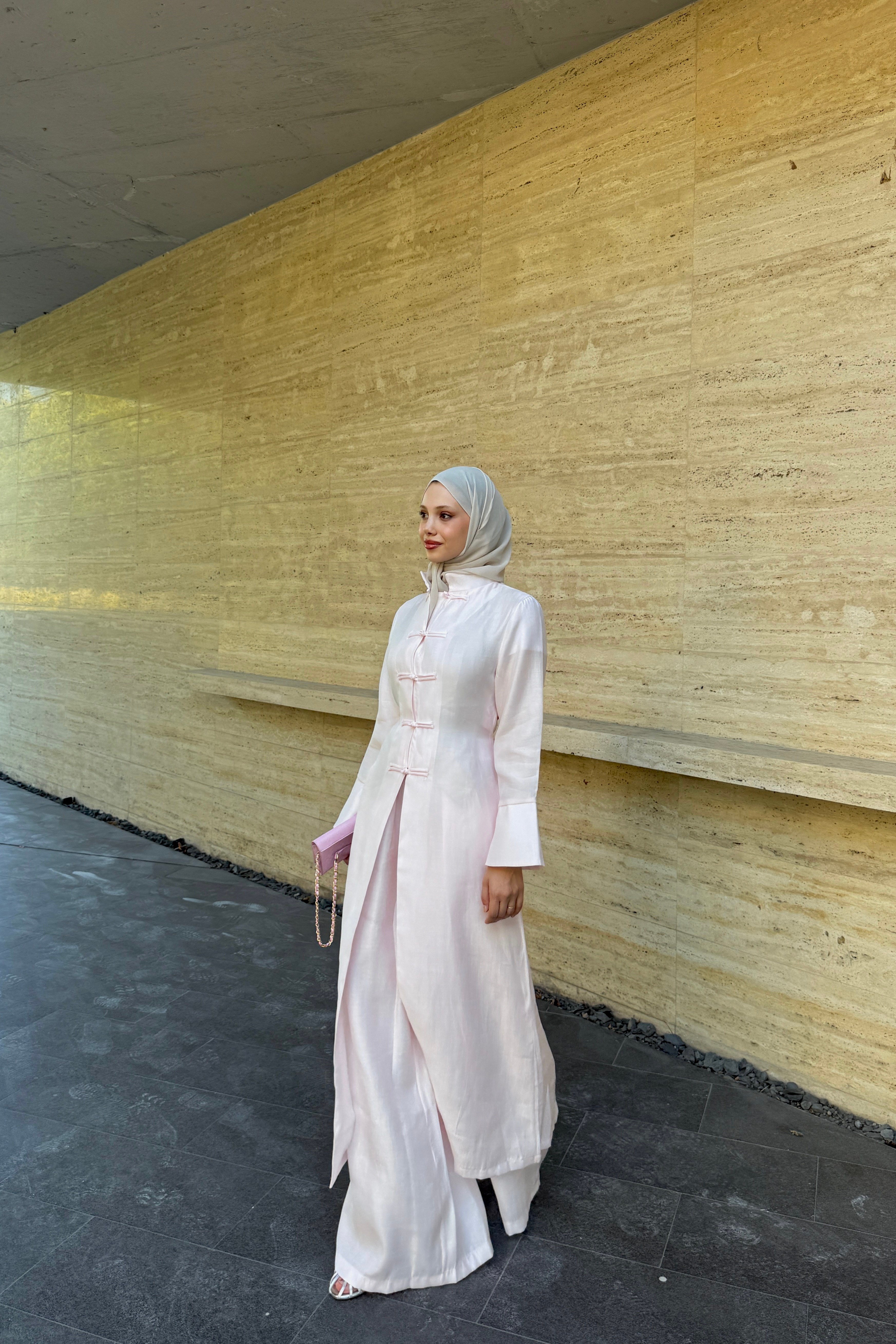 MANDARİN YAKA TAKIM - PEMBE
