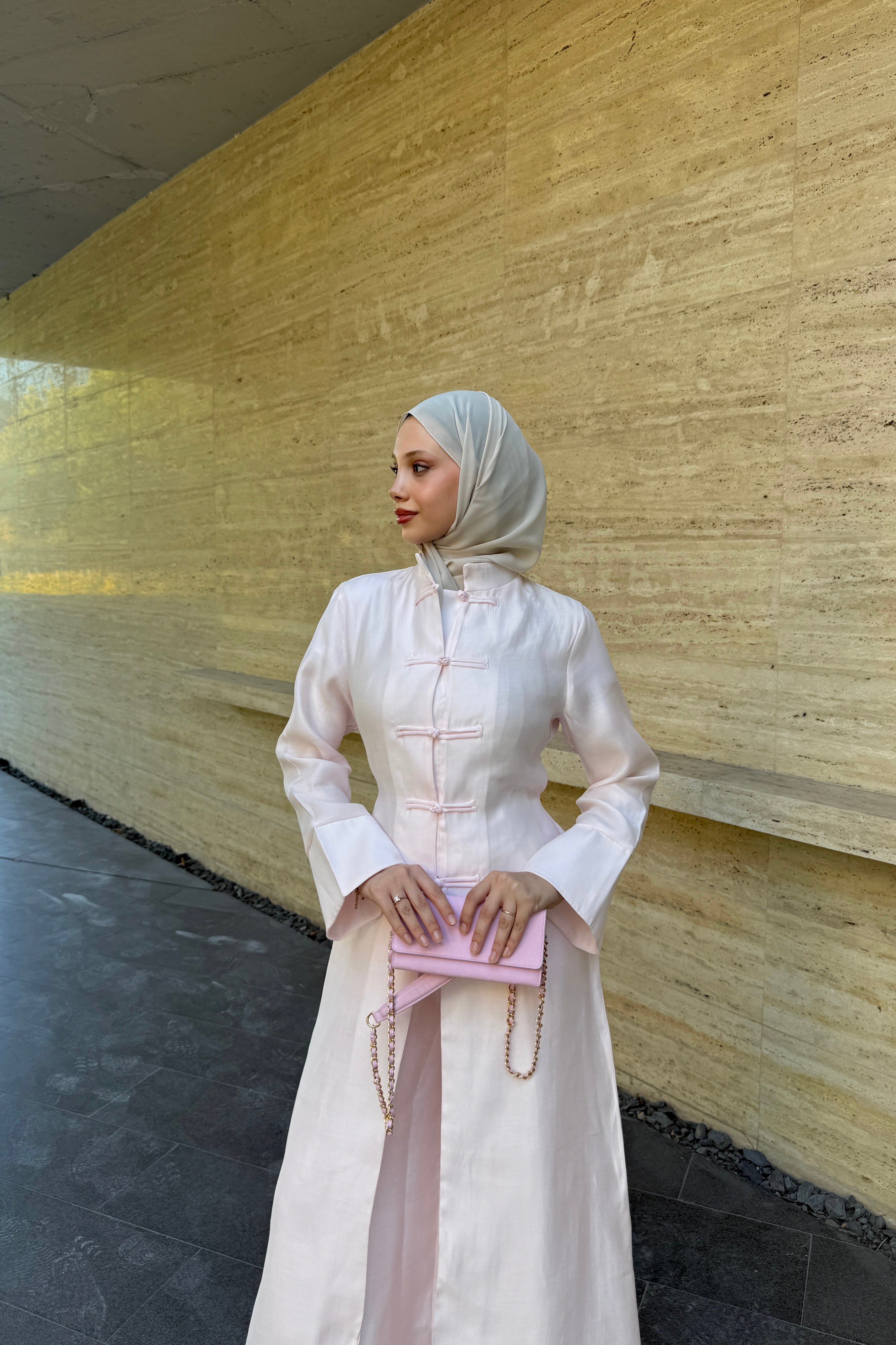 MANDARİN YAKA TAKIM - PEMBE