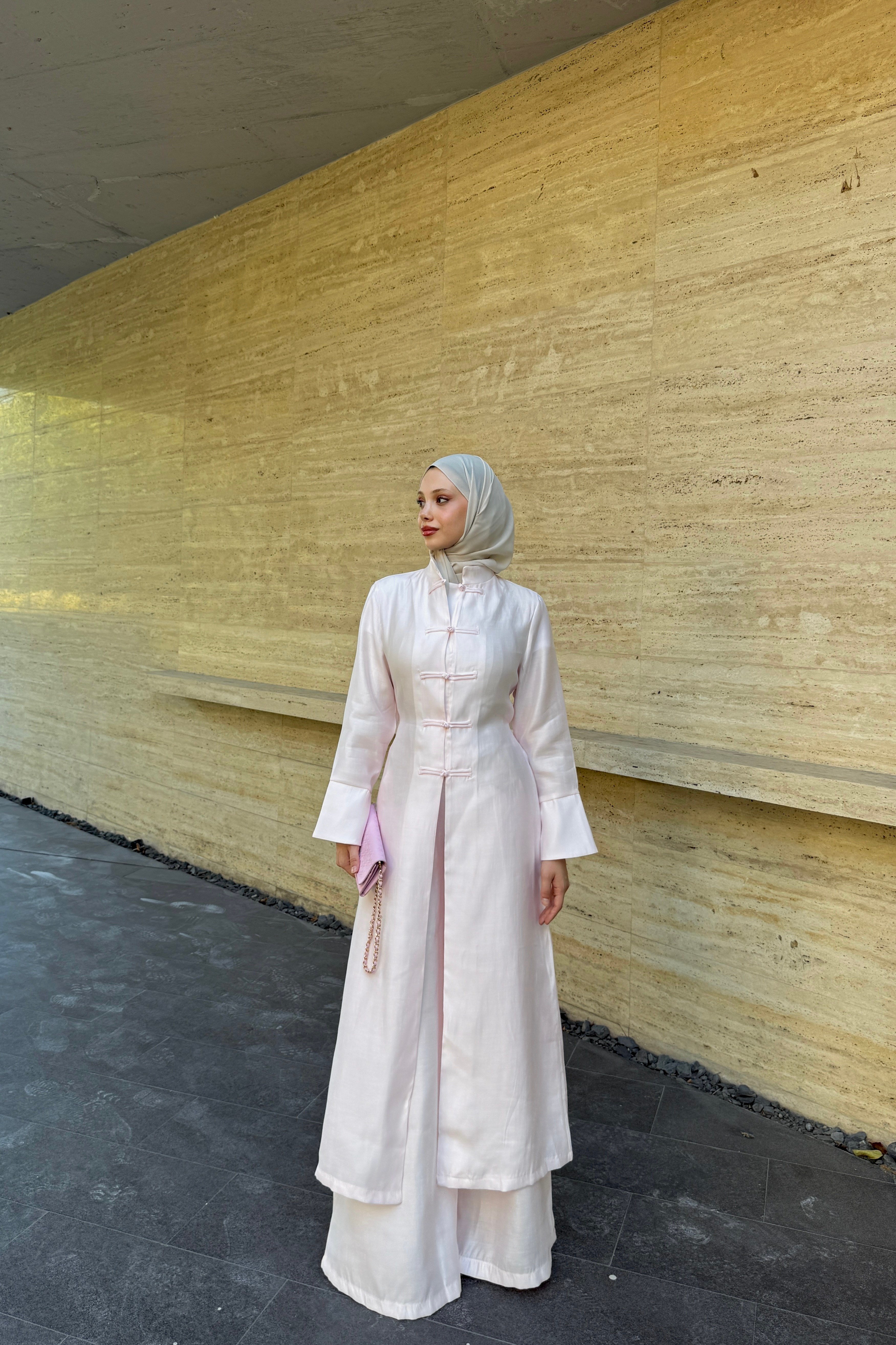 MANDARİN YAKA TAKIM - PEMBE
