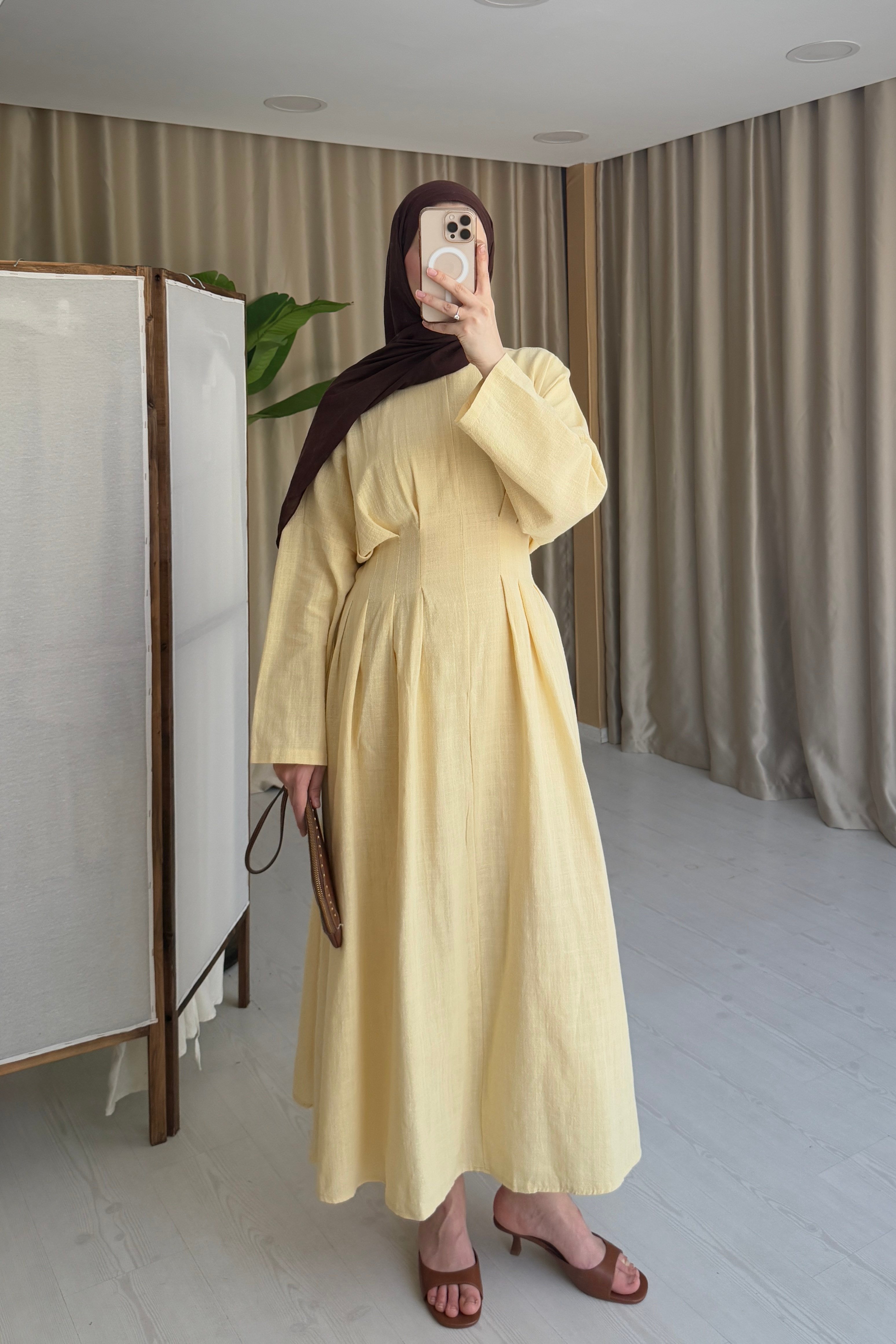 NUUK ELBİSE KETEN - SOFT SARI