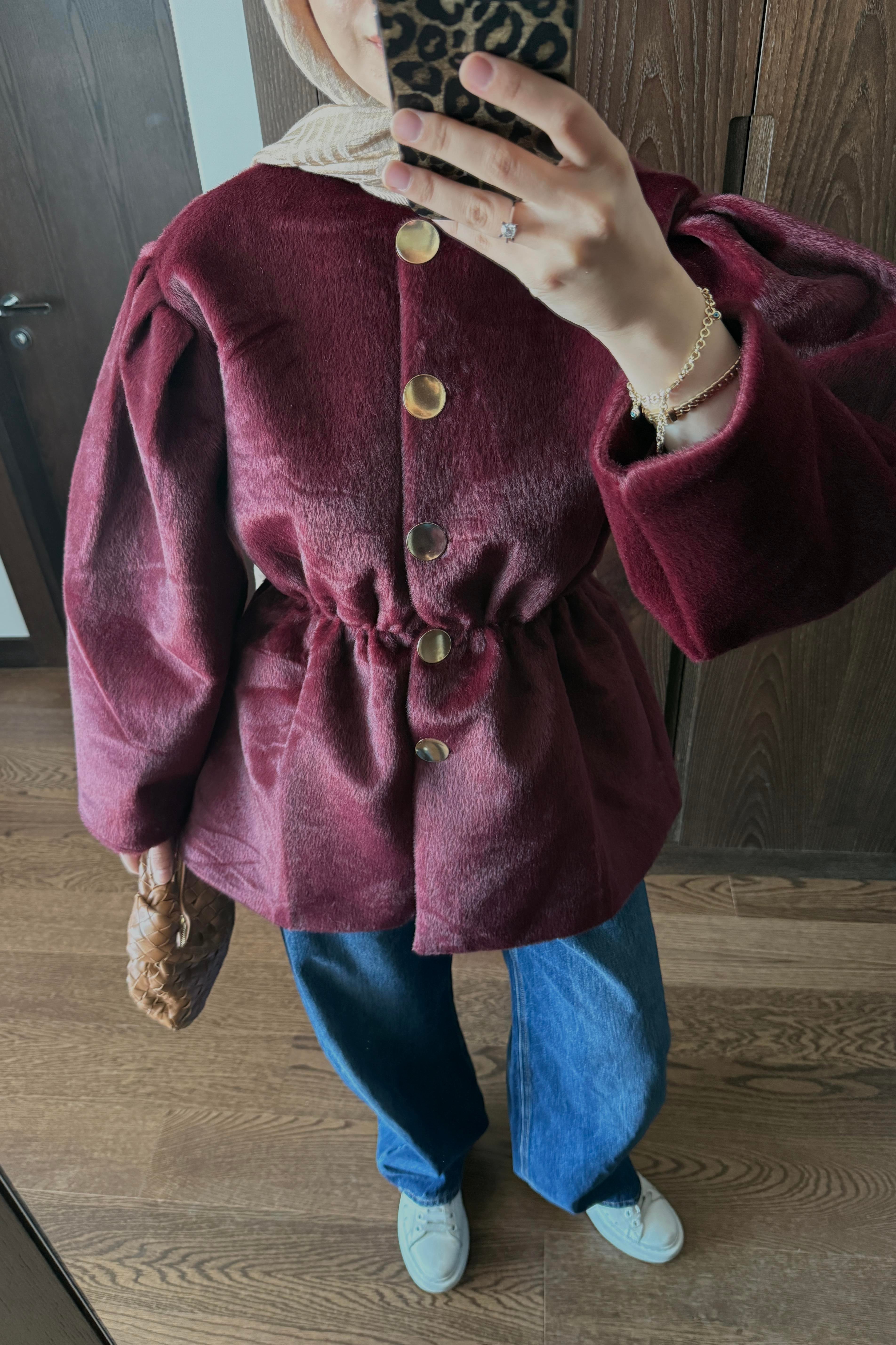SUNİ KÜRKLÜ CEKET - BORDO
