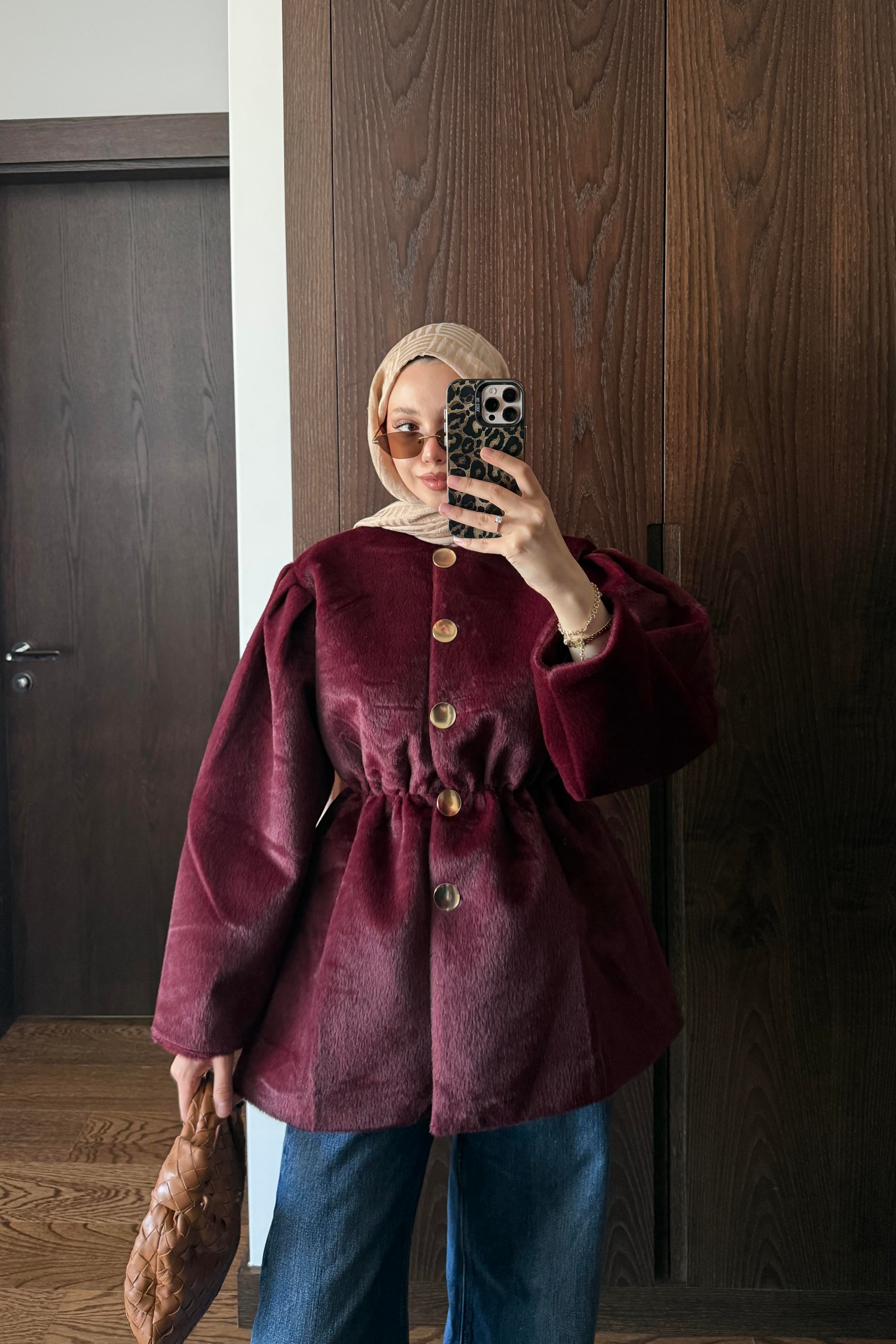 SUNİ KÜRKLÜ CEKET - BORDO
