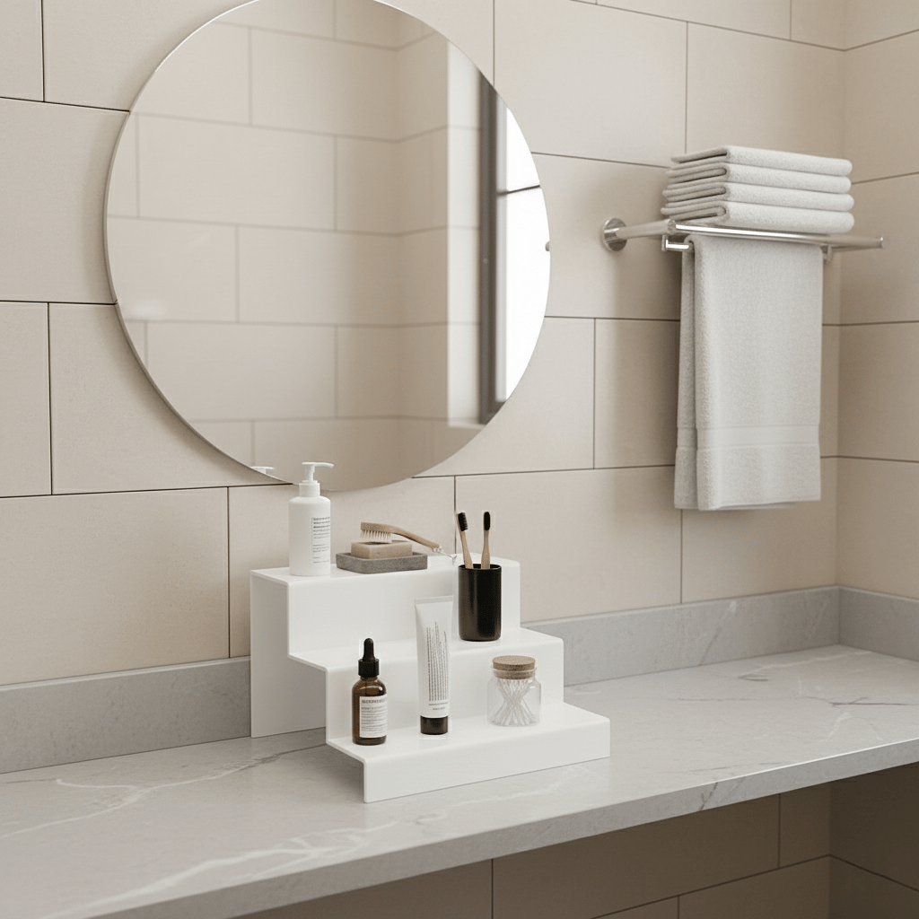 3 Katlı Pleksi Düzenleyici Stand – Banyo Kullanımı İçin Çok Amaçlı Organizer – Beyaz Renk