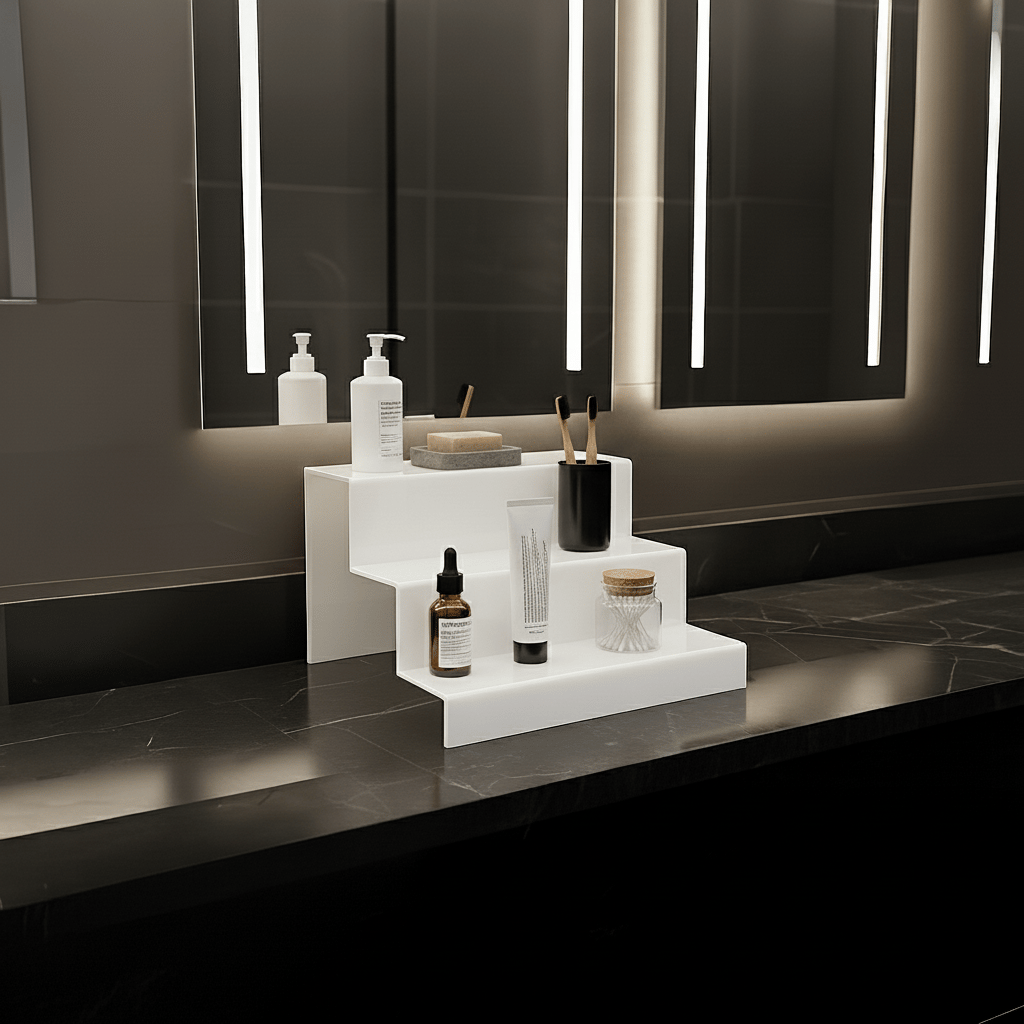 3 Katlı Pleksi Düzenleyici Stand – Banyo Kullanımı İçin Çok Amaçlı Organizer – Beyaz Renk