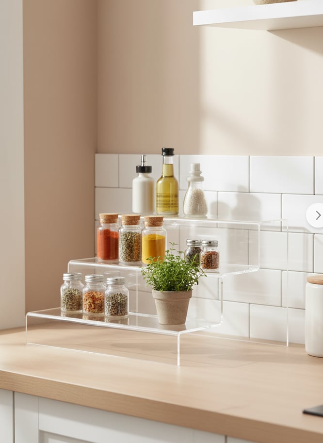 3 Katlı Pleksi Düzenleyici Stand – Mutfak, Banyo ve Kozmetik Kullanımı İçin Çok Amaçlı Organizer
