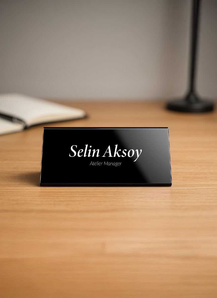 Akrilik Masaüstü İsimlik – Üçgen Stand Tasarım (UV Baskılı, Lazer Kesim)