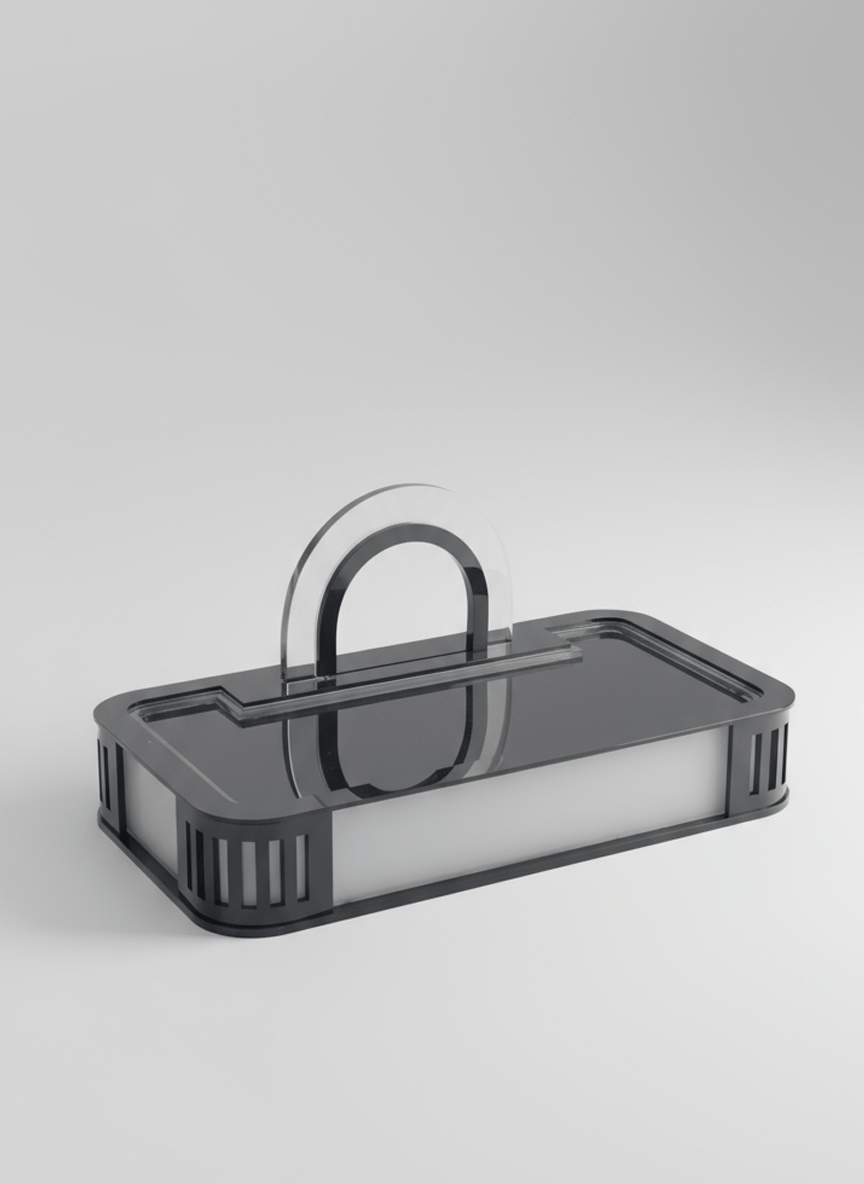 Glossy Black Işıklı Kemerli Teşhir Standı I Lüks Şeffaf Detaylı Mücevher Yükselticisi