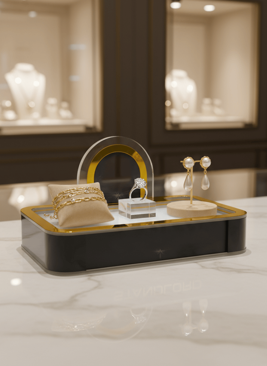 Gold Lüks Marka Teşhir Yükselticisi I Işıklı Platformlu Kemer Panelli Stand