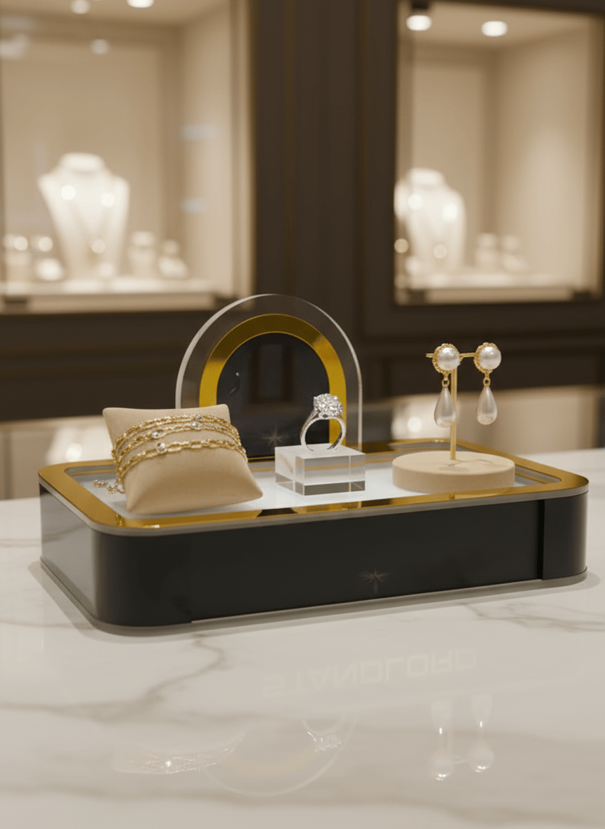 Gold Lüks Marka Teşhir Yükselticisi I Işıklı Platformlu Kemer Panelli Stand
