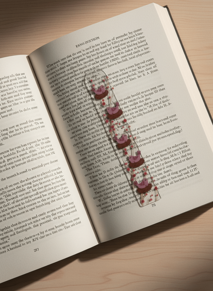 Kuşlu Şeffaf Kitap Ayracı | Akrilik / Pleksi | Sevimli Tasarım Öğrenci Hediyesi
