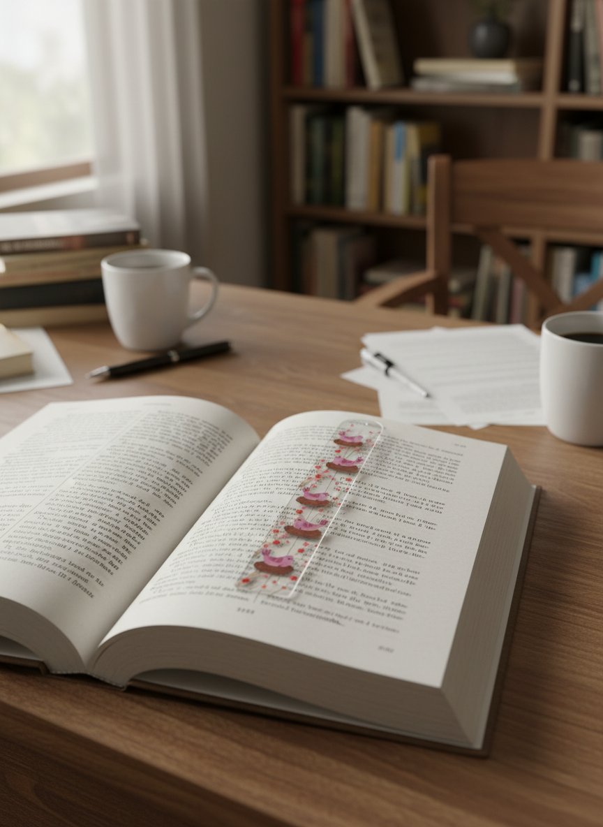 Kuşlu Şeffaf Kitap Ayracı | Akrilik / Pleksi | Sevimli Tasarım Öğrenci Hediyesi
