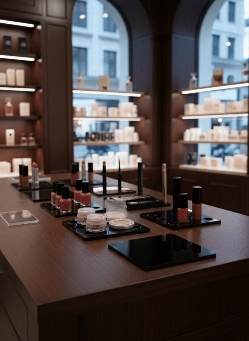 Pleksi Kozmetik Stand – Modern & Minimal Ürün Sergileme Standı