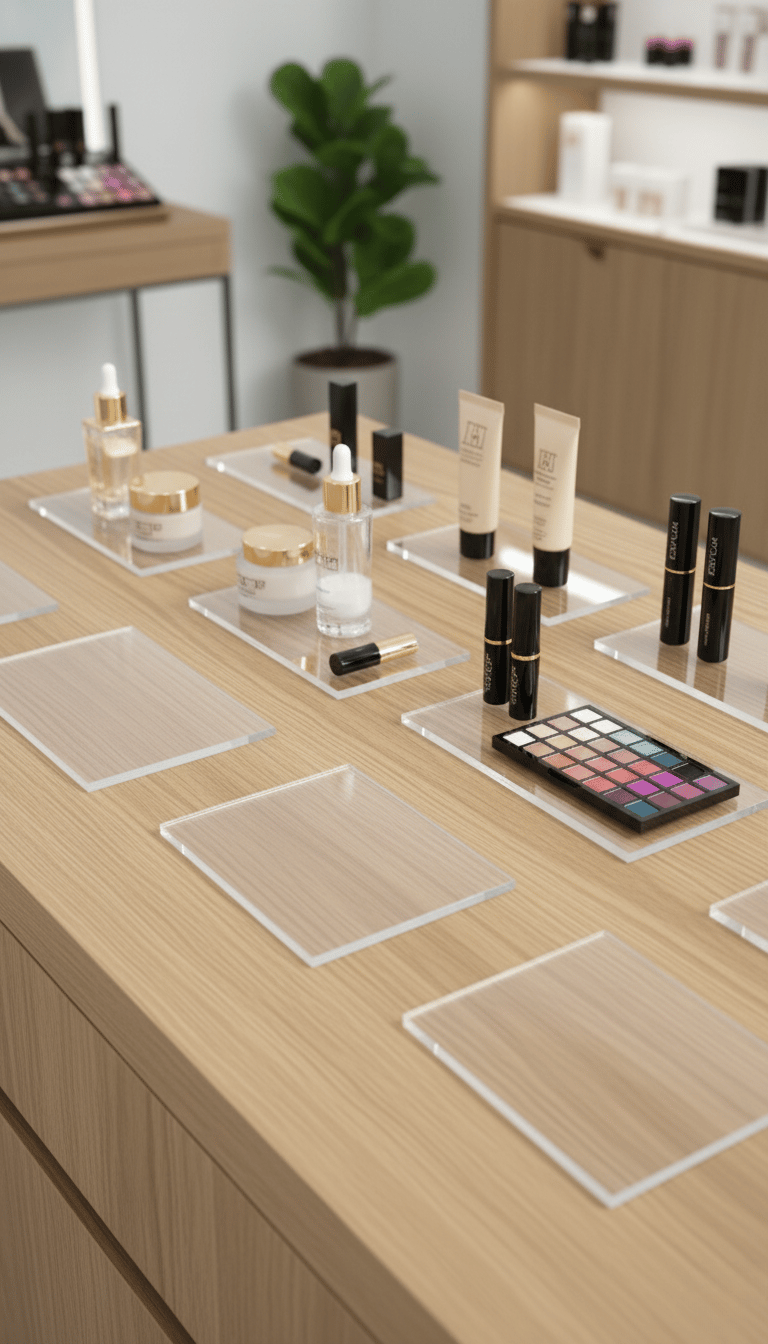Pleksi Kozmetik Stand – Modern & Minimal Ürün Sergileme Standı