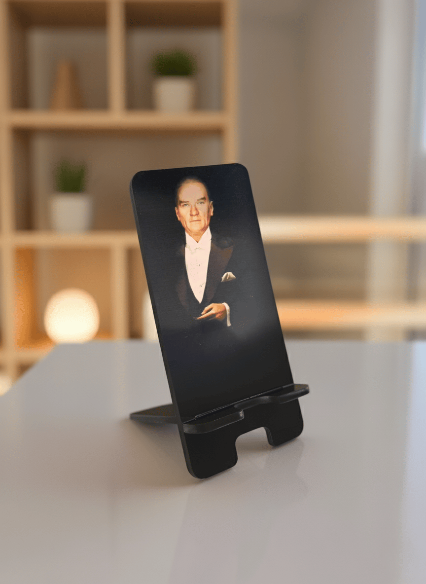 Pleksi Masaüstü Cep Telefonu Tutucu - ATATÜRK Serisi Standora Tasarım