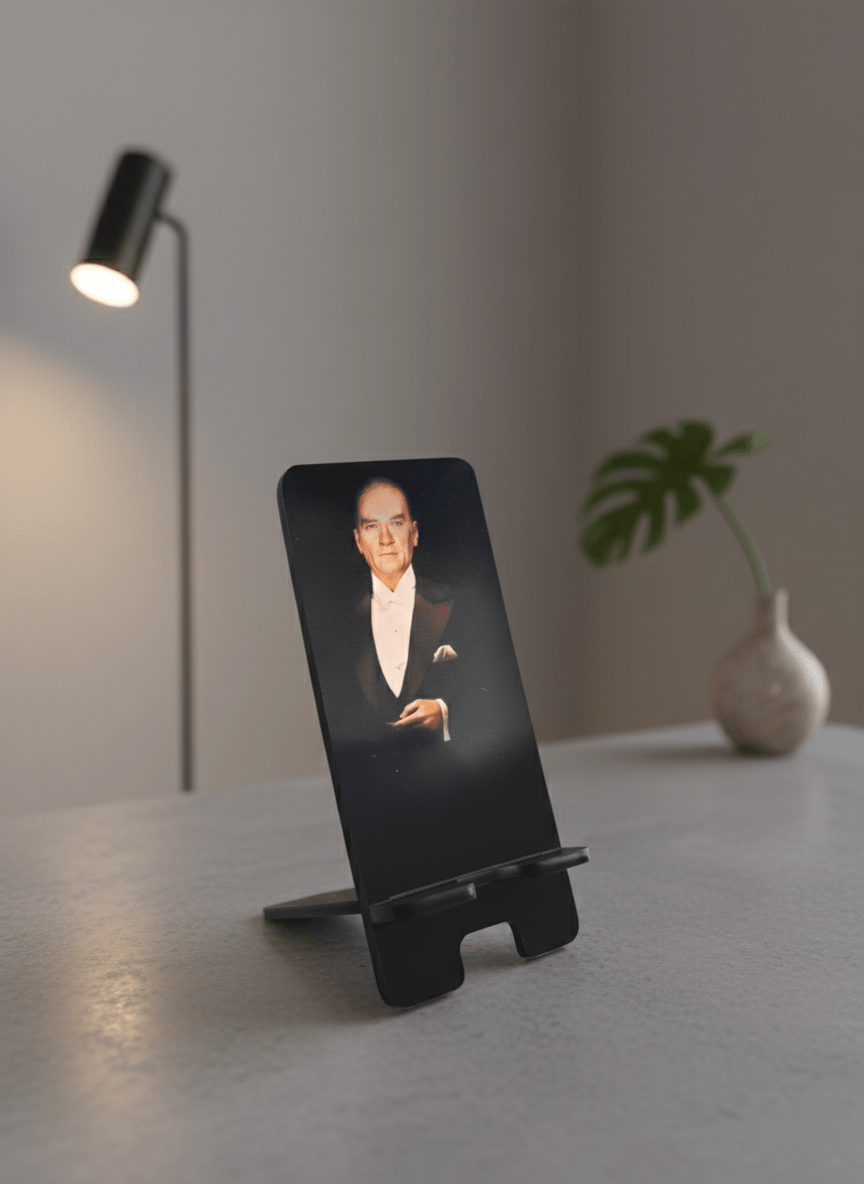 Pleksi Masaüstü Cep Telefonu Tutucu - ATATÜRK Serisi Standora Tasarım