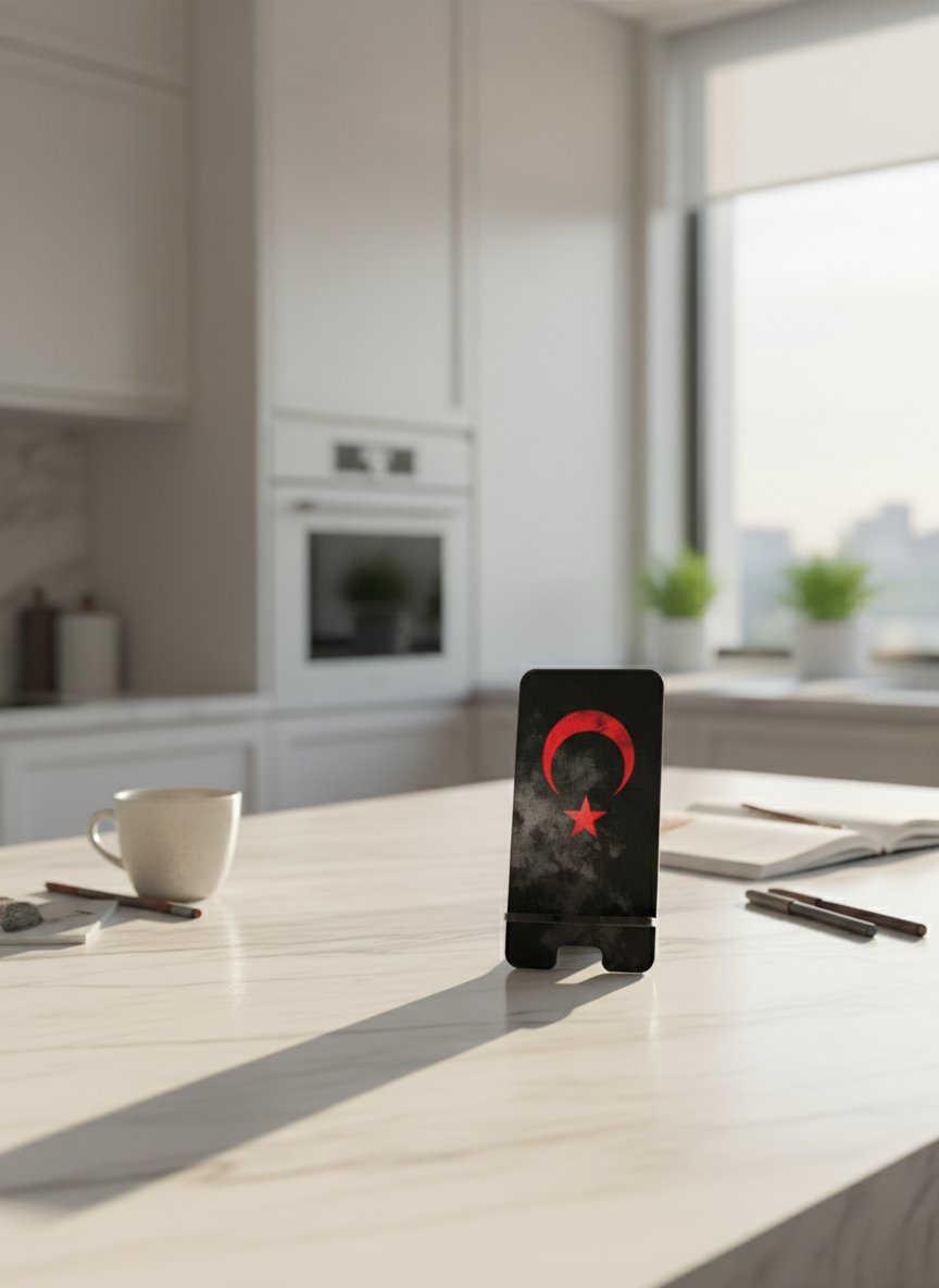 Pleksi Masaüstü Cep Telefonu Tutucu - Ay Yıldız Standora Tasarım