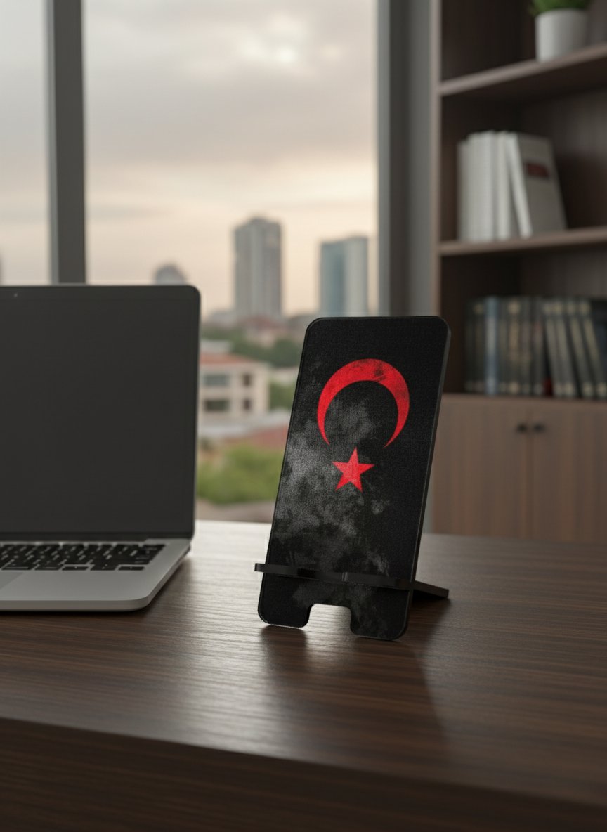 Pleksi Masaüstü Cep Telefonu Tutucu - Ay Yıldız Standora Tasarım