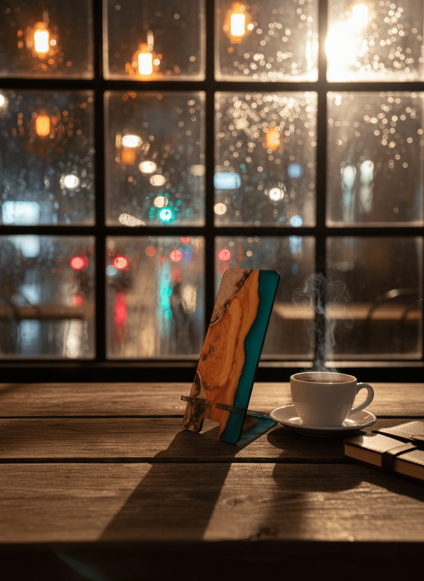 Pleksi Masaüstü Cep Telefonu Tutucu - Dağ Deniz Standora Tasarım