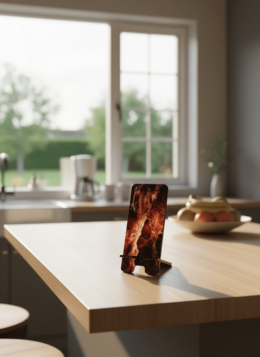 Pleksi Masaüstü Cep Telefonu Tutucu - Kahverengi Mermer Standora Tasarım