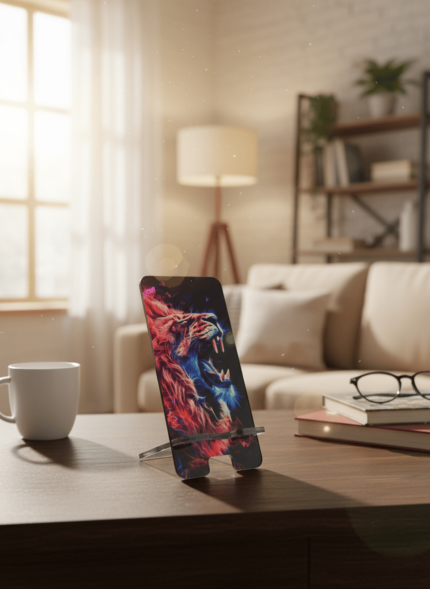 Pleksi Masaüstü Cep Telefonu Tutucu - Neon Aslan Standora Tasarım