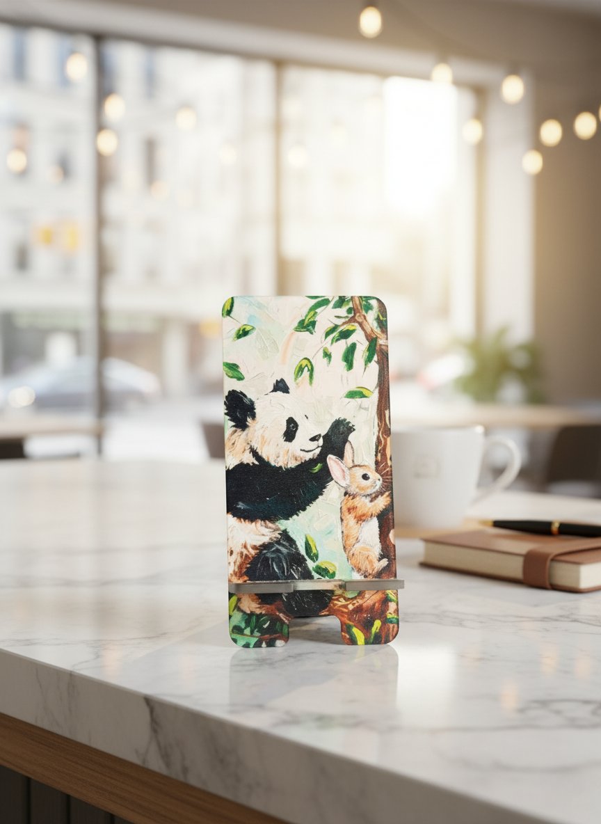 Pleksi Masaüstü Cep Telefonu Tutucu - Panda Tavşan Standora Tasarım