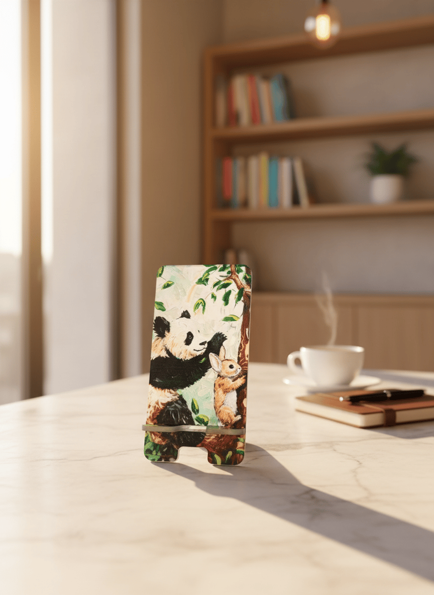 Pleksi Masaüstü Cep Telefonu Tutucu - Panda Tavşan Standora Tasarım