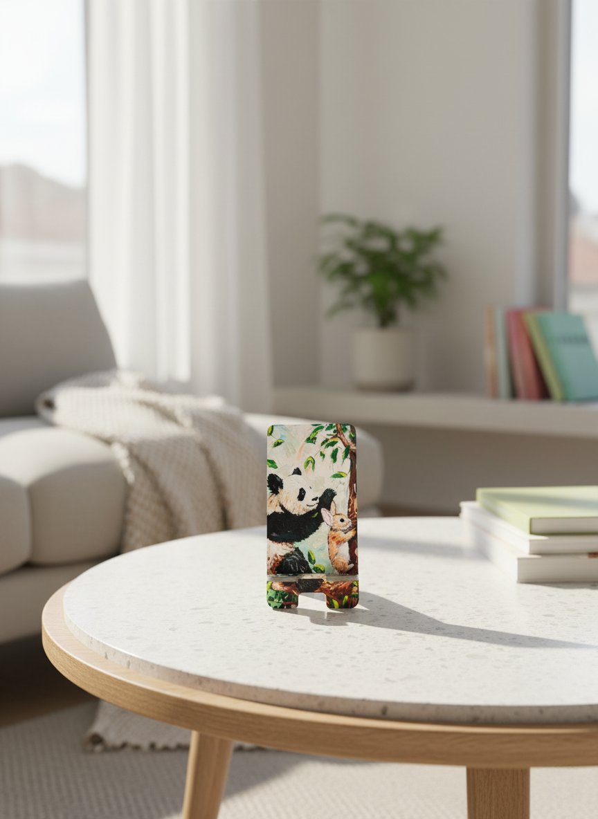 Pleksi Masaüstü Cep Telefonu Tutucu - Panda Tavşan Standora Tasarım