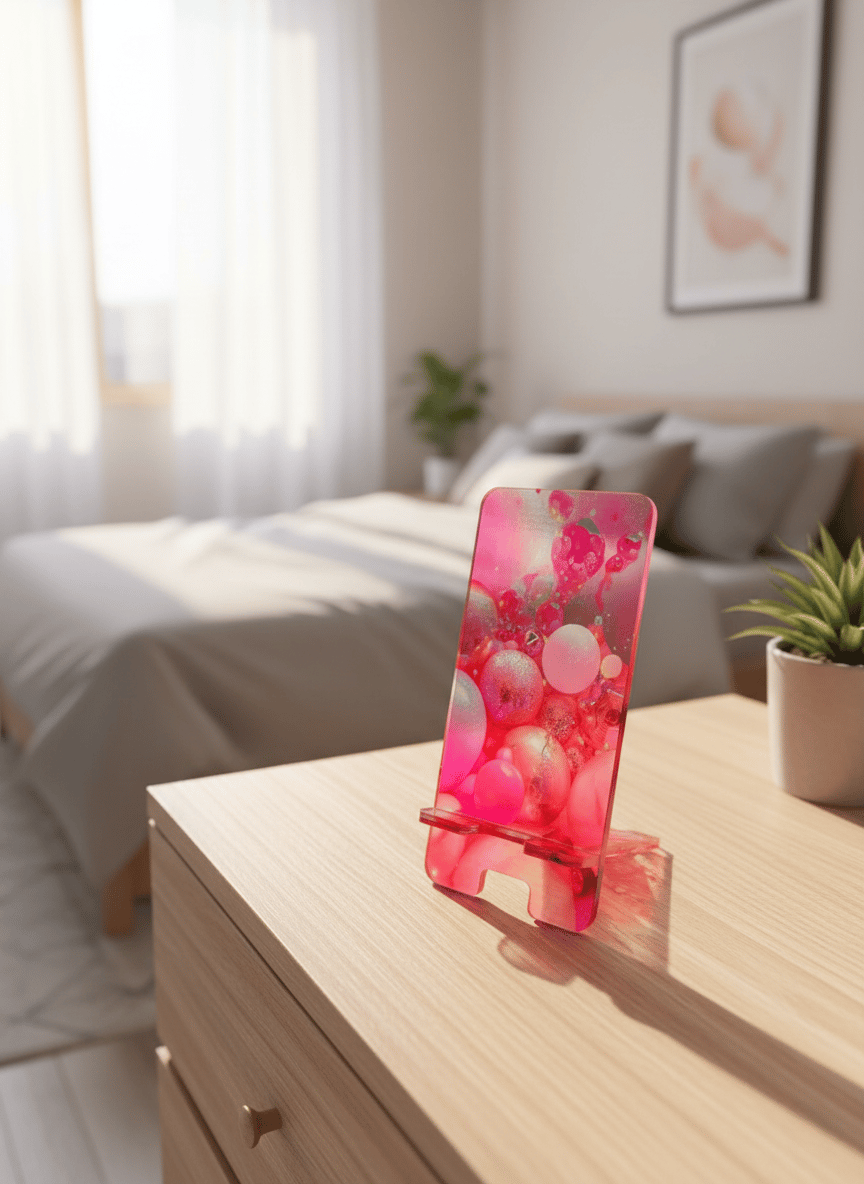 Pleksi Masaüstü Cep Telefonu Tutucu - Pembe Balon Standora Tasarım