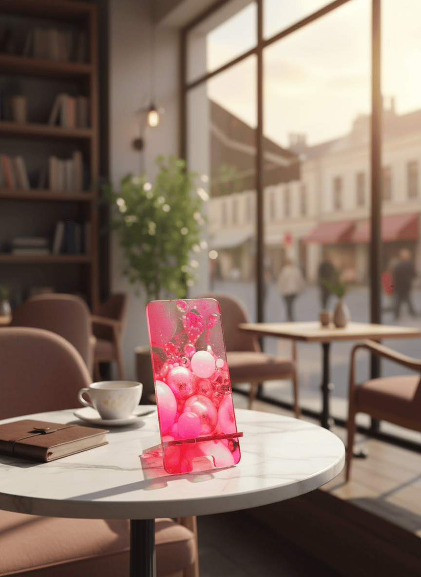Pleksi Masaüstü Cep Telefonu Tutucu - Pembe Balon Standora Tasarım
