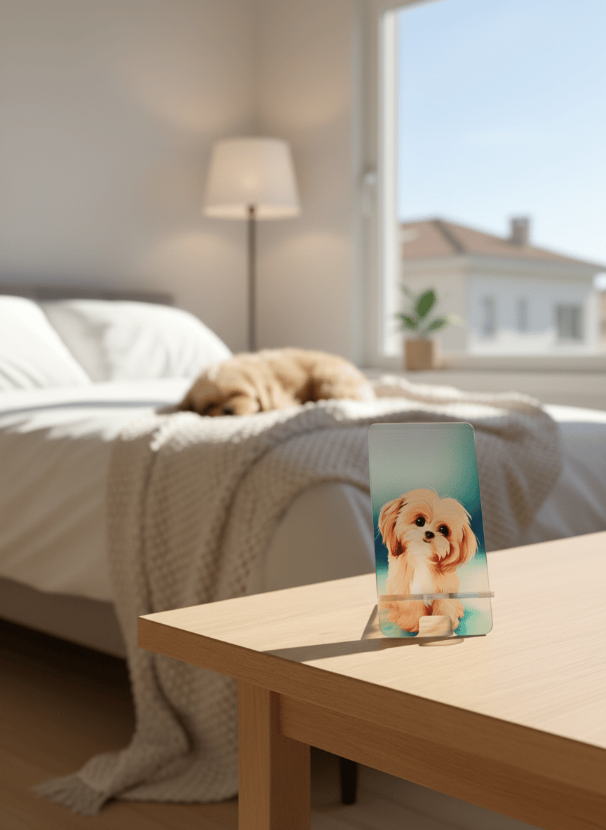 Pleksi Masaüstü Cep Telefonu Tutucu - Sevimli Köpek Standora Tasarım