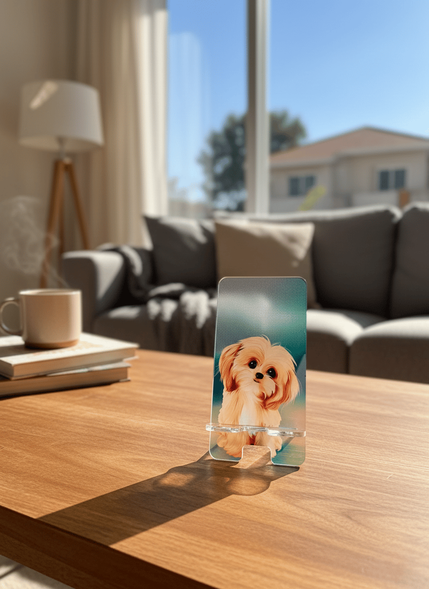 Pleksi Masaüstü Cep Telefonu Tutucu - Sevimli Köpek Standora Tasarım