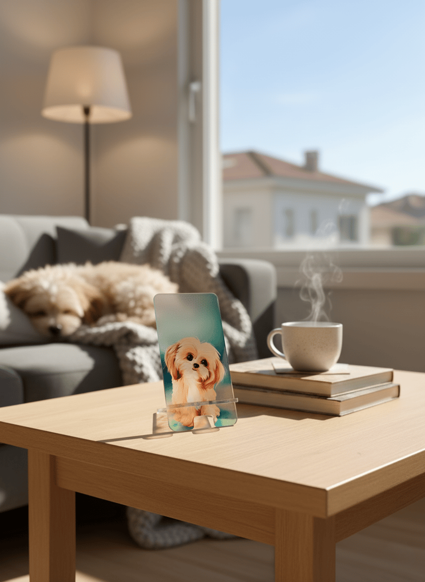 Pleksi Masaüstü Cep Telefonu Tutucu - Sevimli Köpek Standora Tasarım
