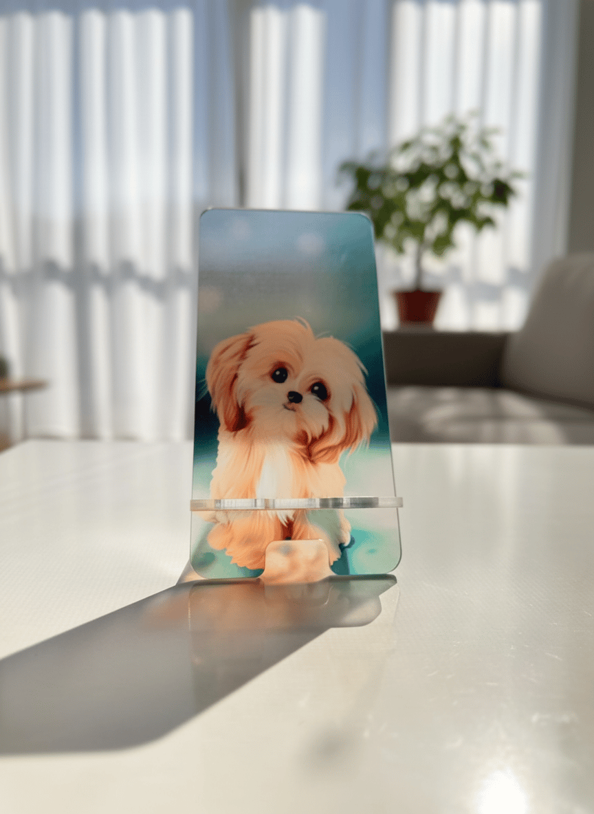 Pleksi Masaüstü Cep Telefonu Tutucu - Sevimli Köpek Standora Tasarım