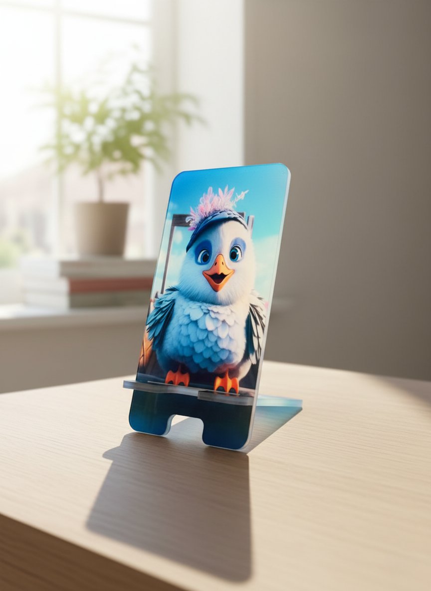 Pleksi Masaüstü Cep Telefonu Tutucu - Sevimli Kuş Standora Tasarım