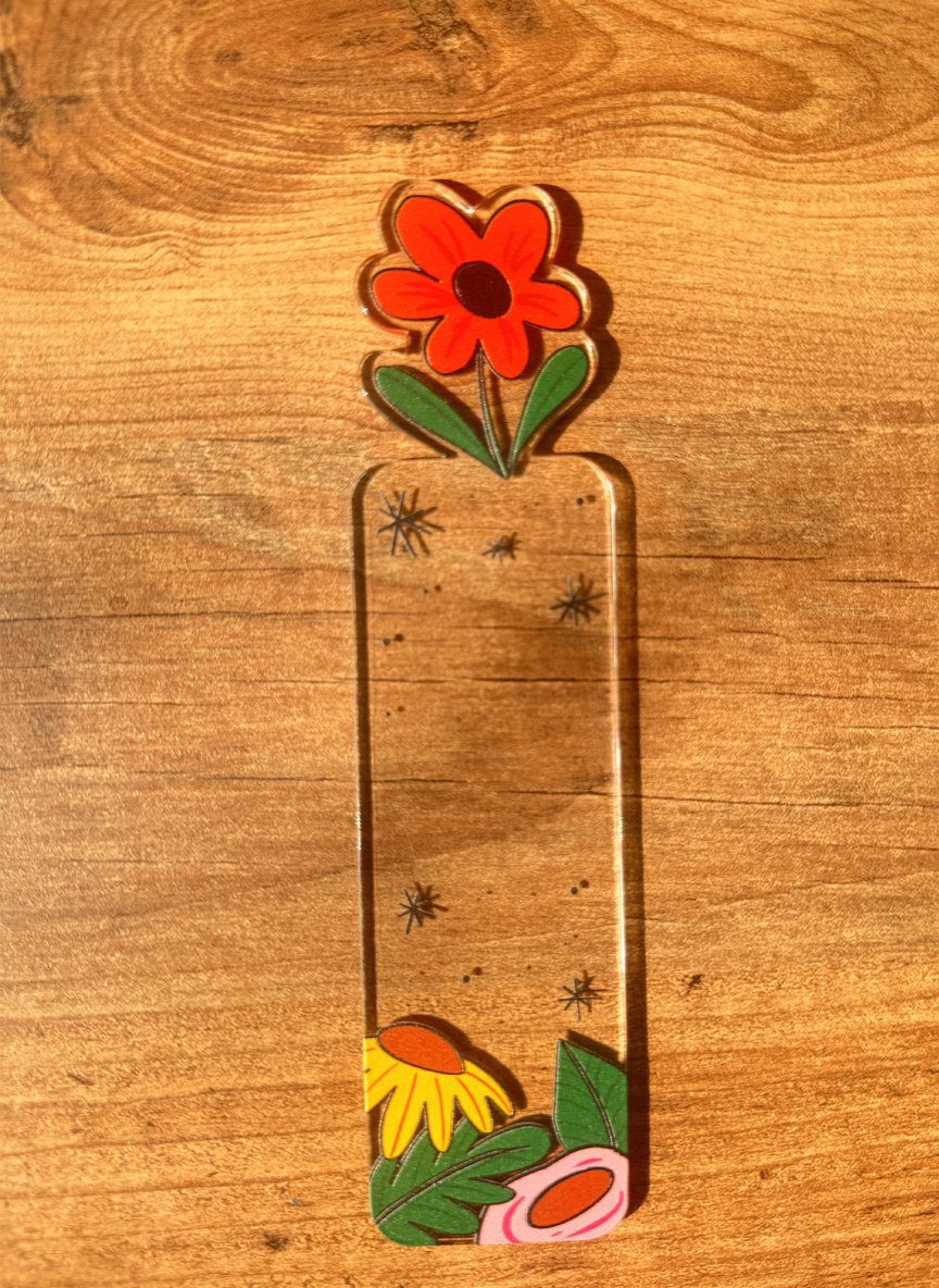 Retro Çiçekli Kitap Ayracı | Bohem Tarz Akrilik Ayraç | Papatya ve Çiçek Figürlü Hediye