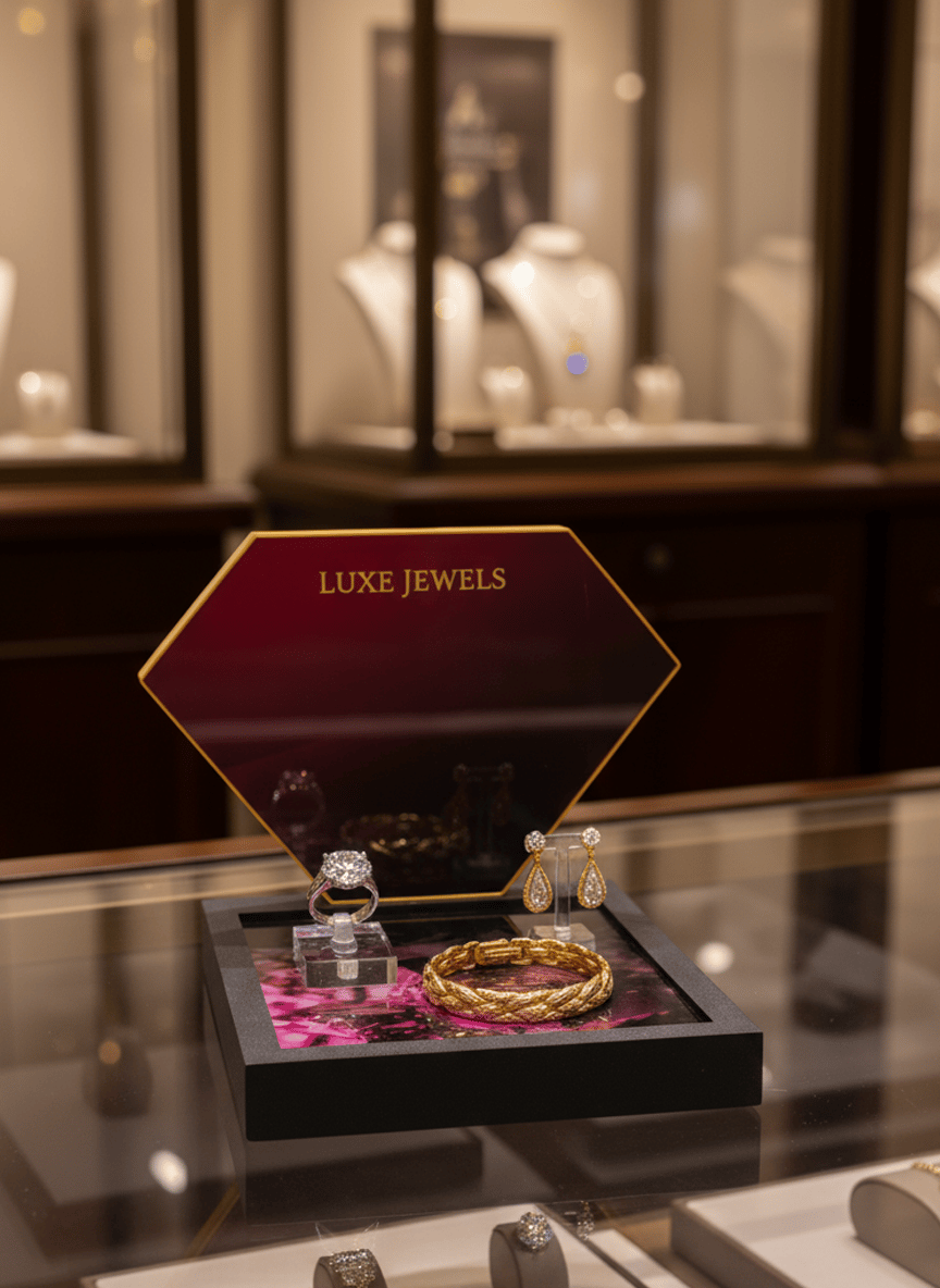 Royal Serisi Lüks Takı Teşhir Standı I Bordo Altıgen Panelli Premium Yükseltici