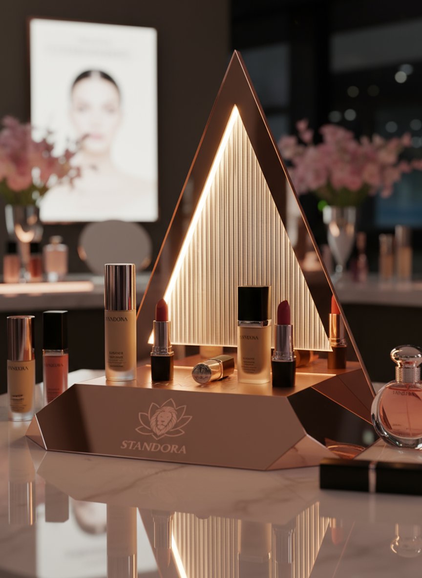 STANDORA | Ayna Pleksi Üçgen Ürün Sergileme Standı | Rose Gold